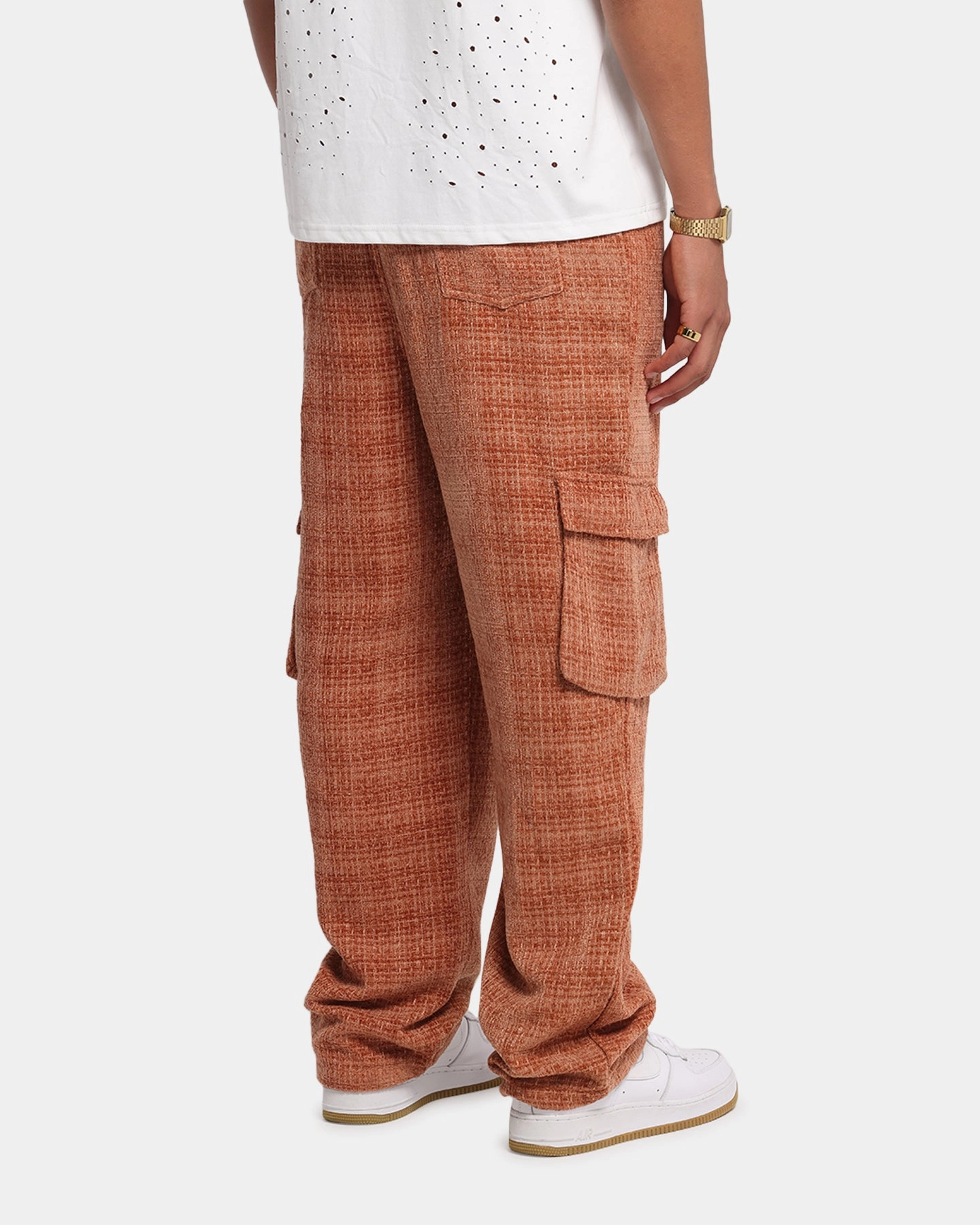 Work Ready Zero Waste Manufacturing XXIII Boucle Tweed Cargo Pants Rust