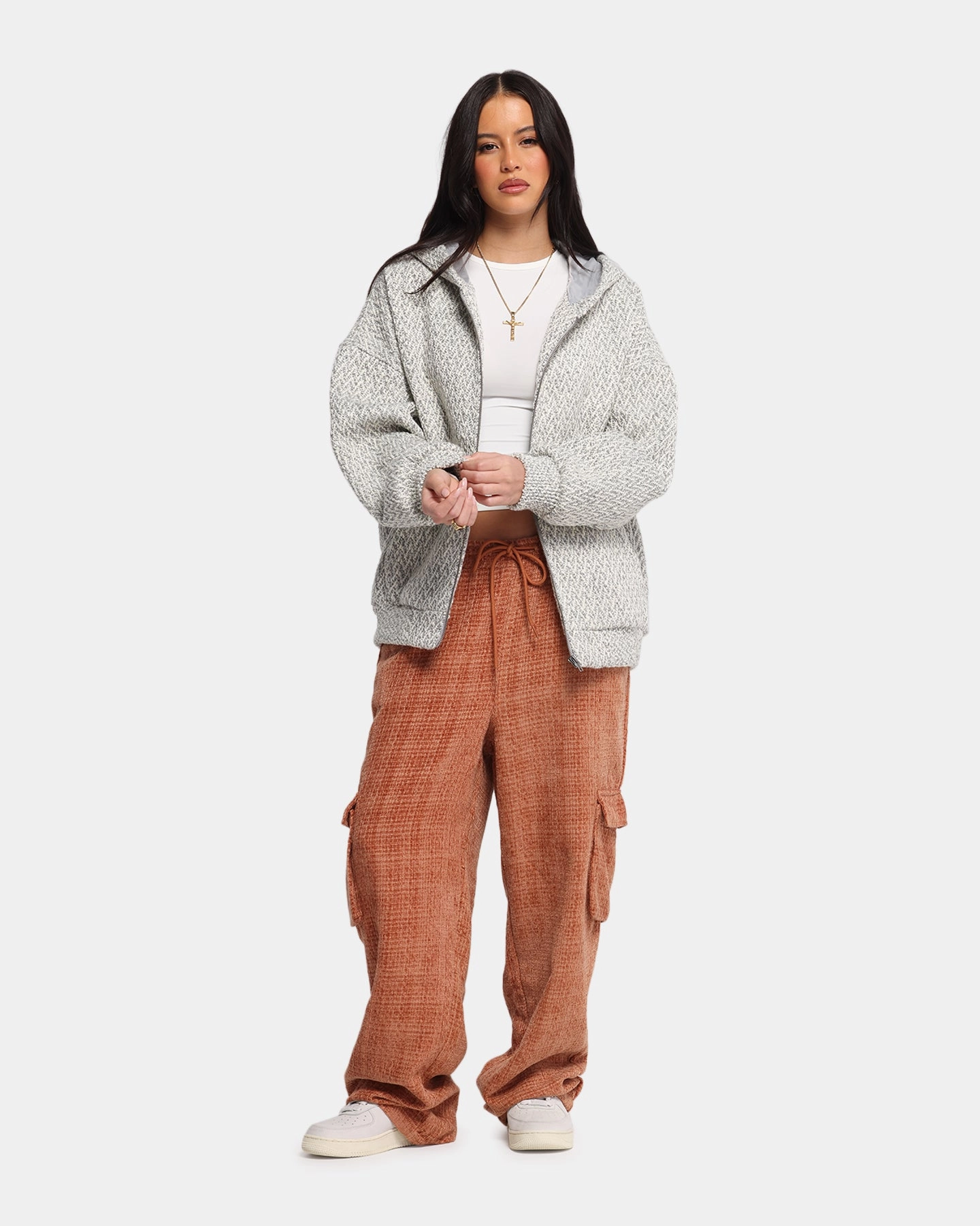 Polar bear like XXIII Boucle Tweed Zip Hoodie Grey Marle