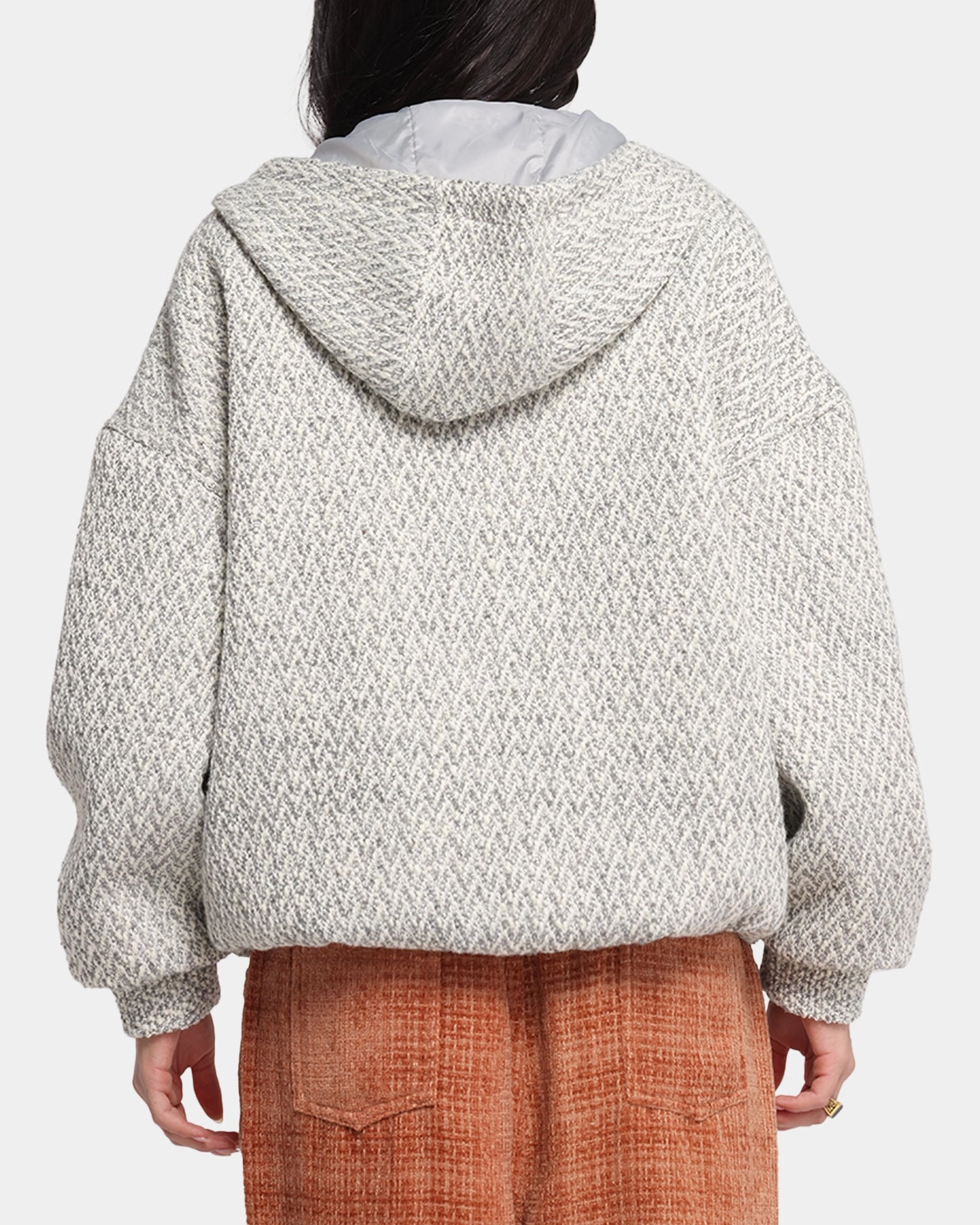 Monochrome Palette Business casual XXIII Boucle Tweed Zip Hoodie Grey Marle