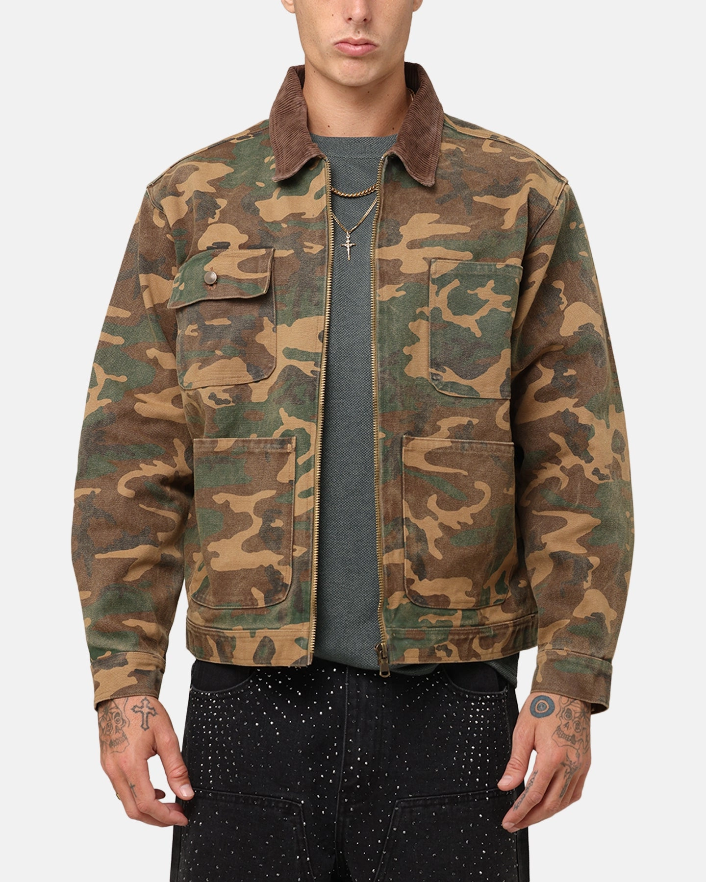 Infatuation Stylish Warmth XXIII Camo Cargo Jacket Washed Green Camo