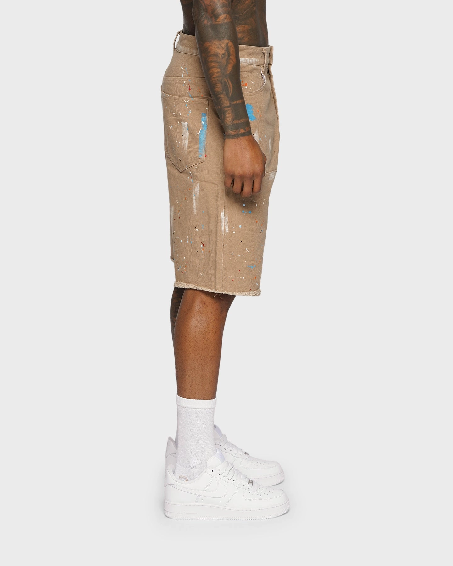 XXIII Cent Splatter Effect Shorts Beige Mid Rise