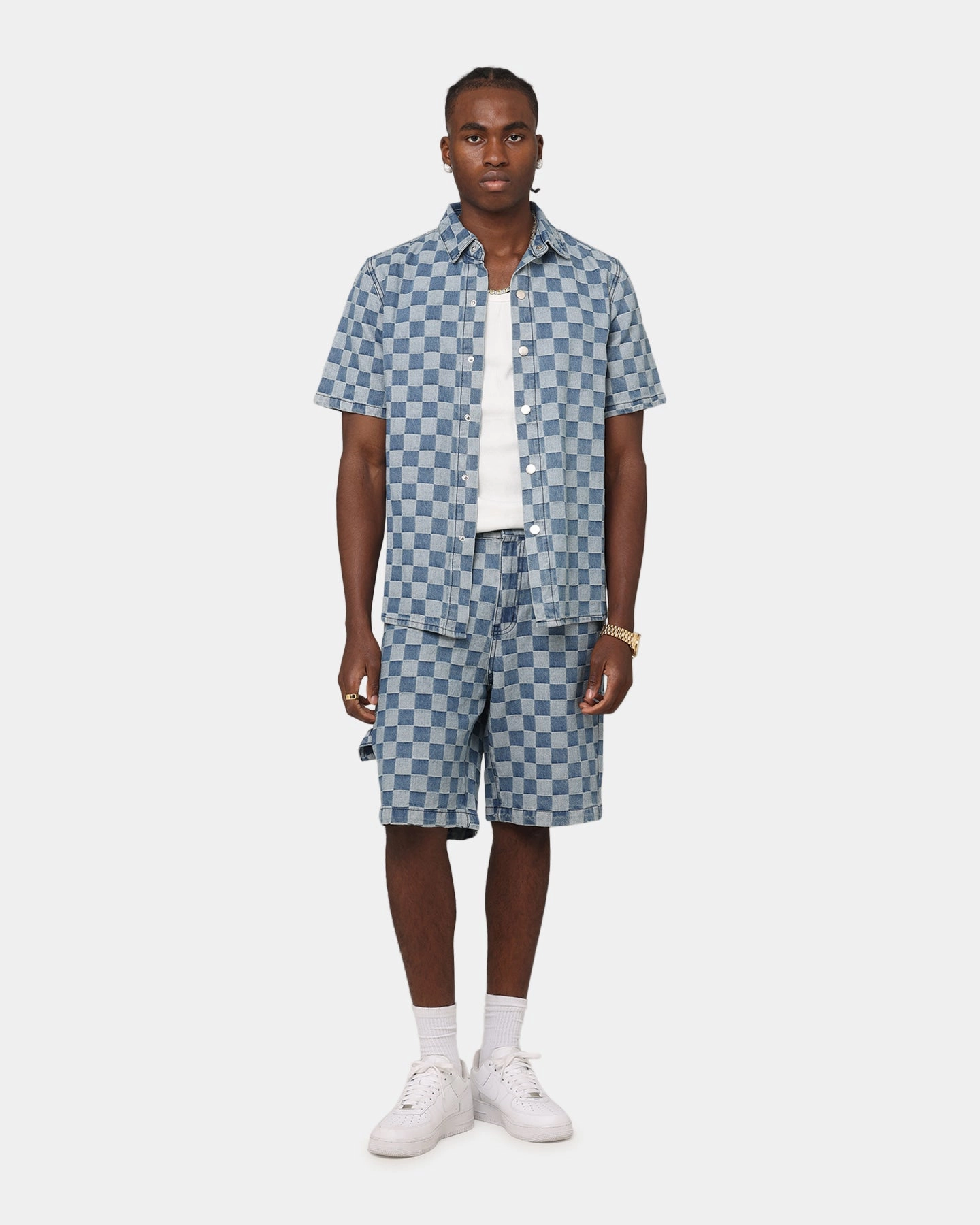 XXIII Checker Board Button Up Shirt Blue Corporate Event