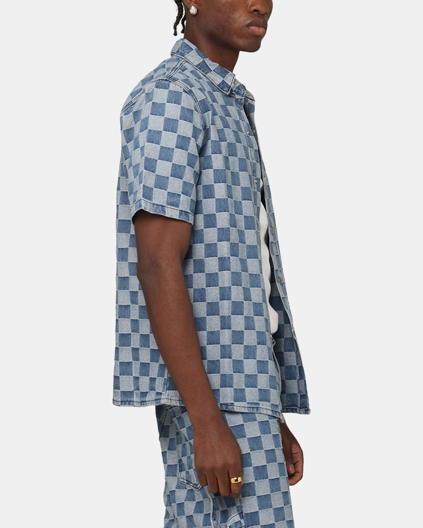XXIII Checker Board Button Up Shirt Blue Flex Fit Collar