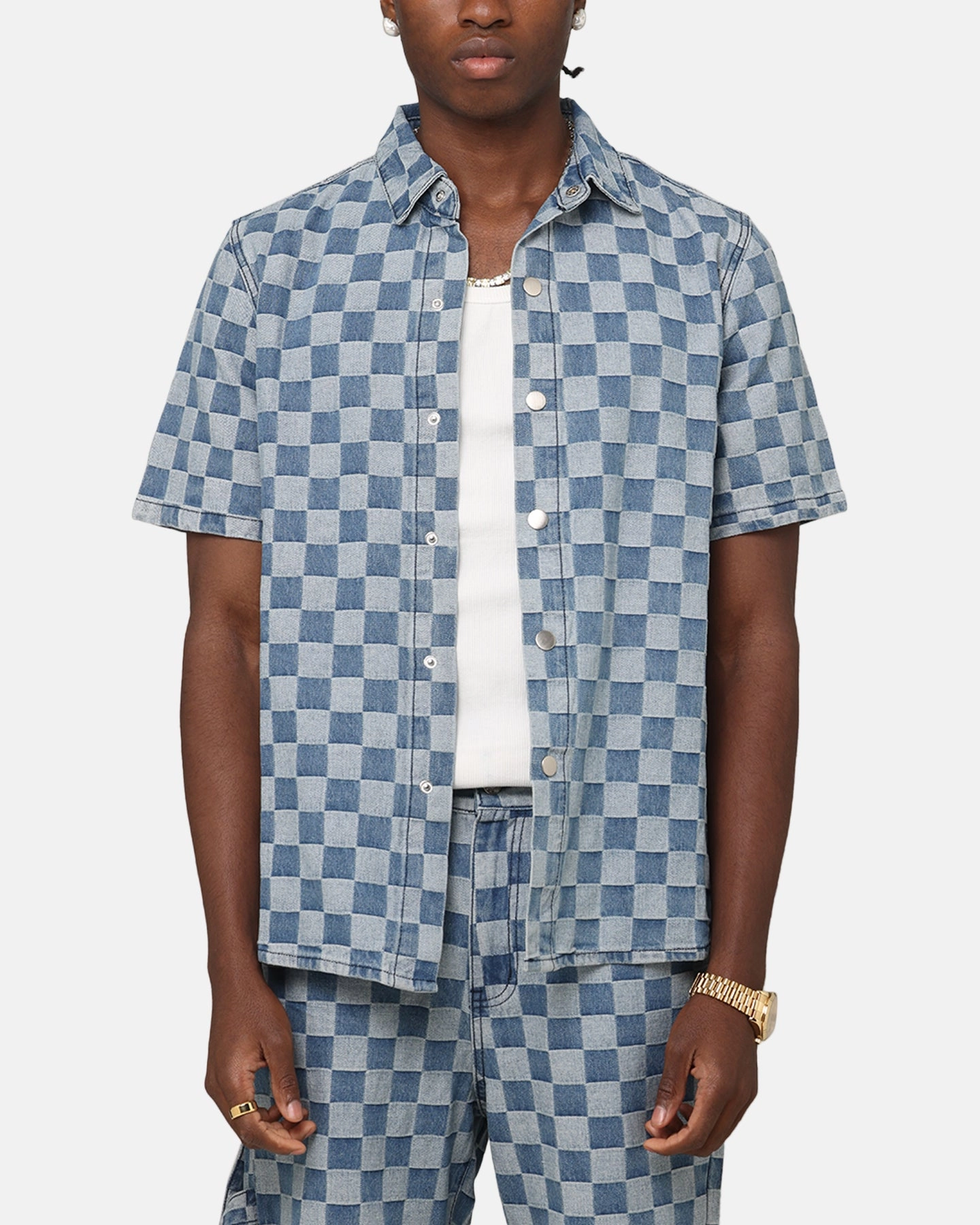 Slim Silhouette XXIII Checker Board Button Up Shirt Blue
