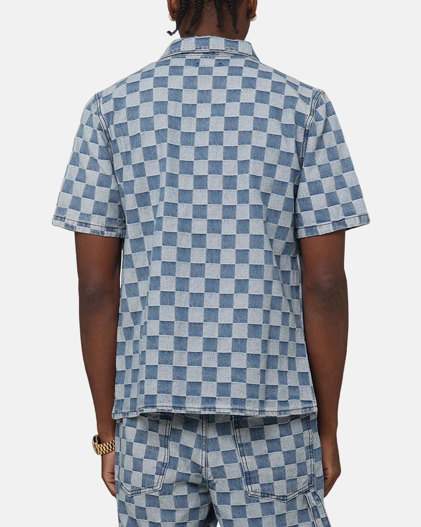 XXIII Checker Board Button Up Shirt Blue Stretchable Cloth