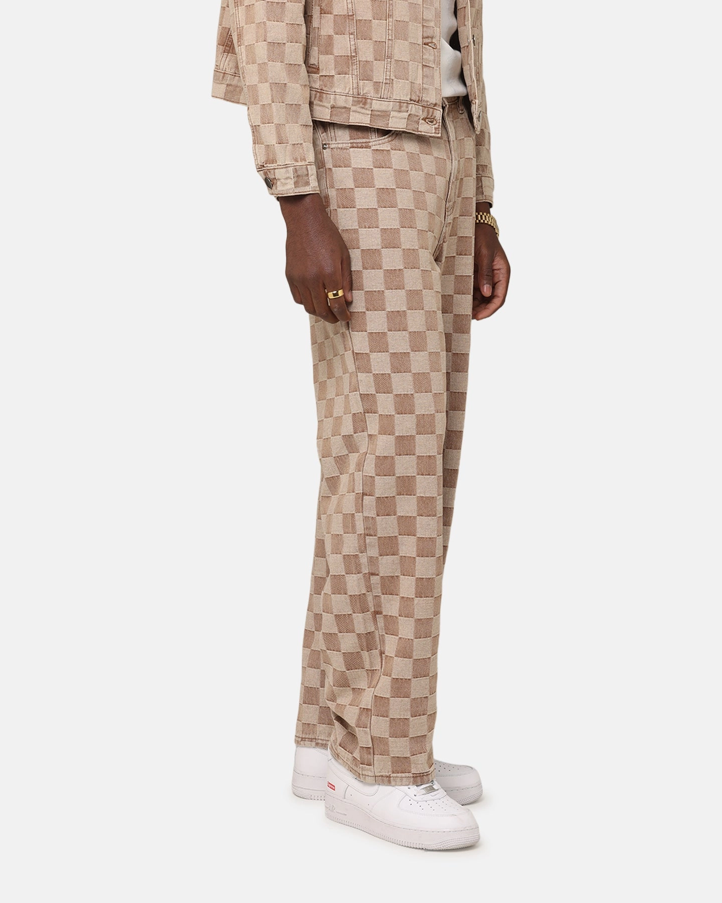 XXIII Checker Board Denim Jeans Tan Performance Fit Perfect Design