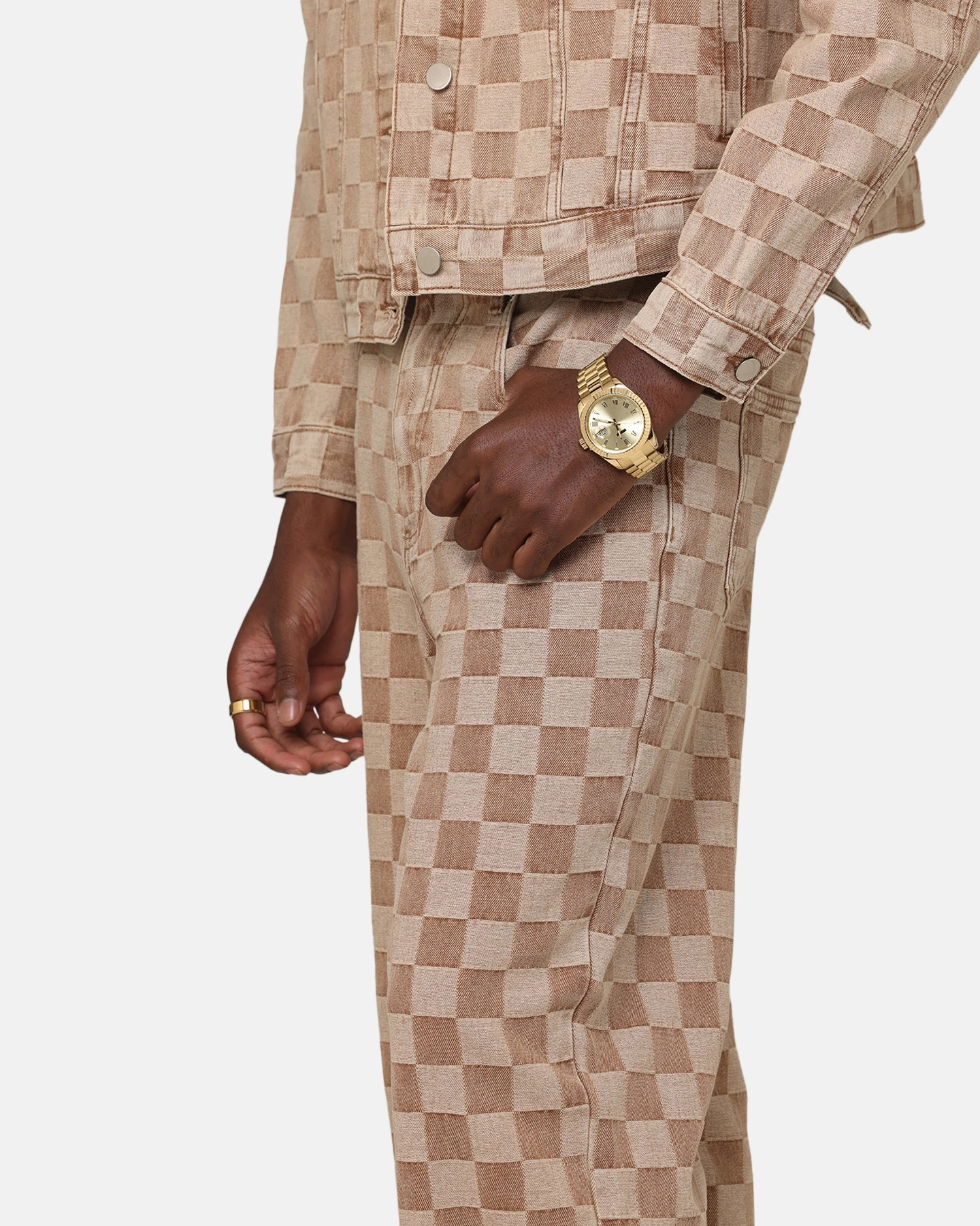 XXIII Checker Board Denim Jeans Tan Low Profile