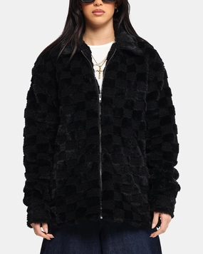 Seamless Seams Congratulate XXIII Checkerboard Fur Jacket Black