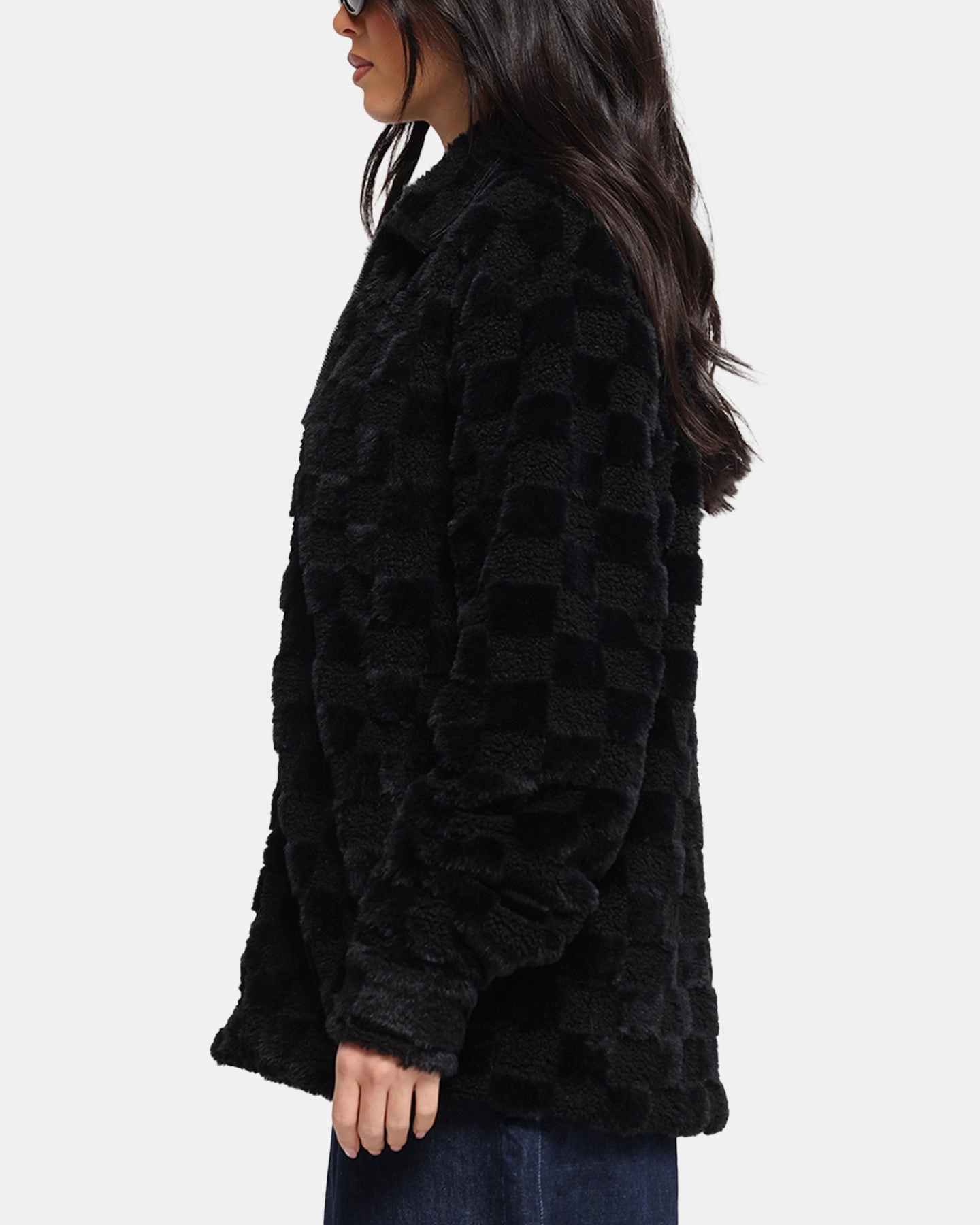 XXIII Checkerboard Fur Jacket Black Ergonomic Seams Heat Retention Technology
