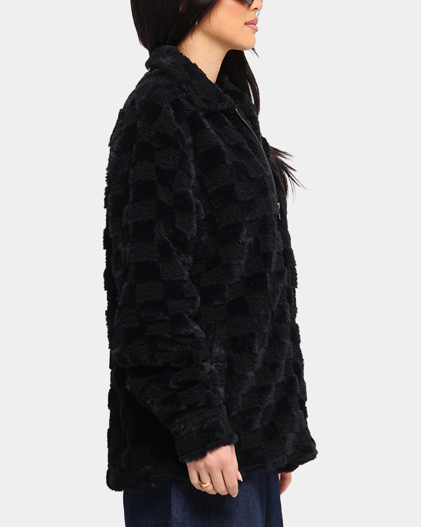 High Quality Mindfulness XXIII Checkerboard Fur Jacket Black