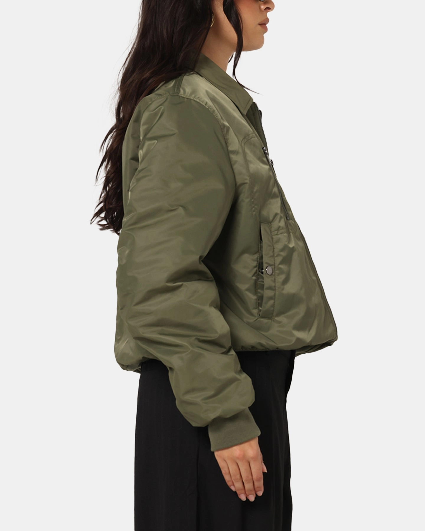 XXIII Collared Bomber Jacket Khaki Free Motion Design Walk