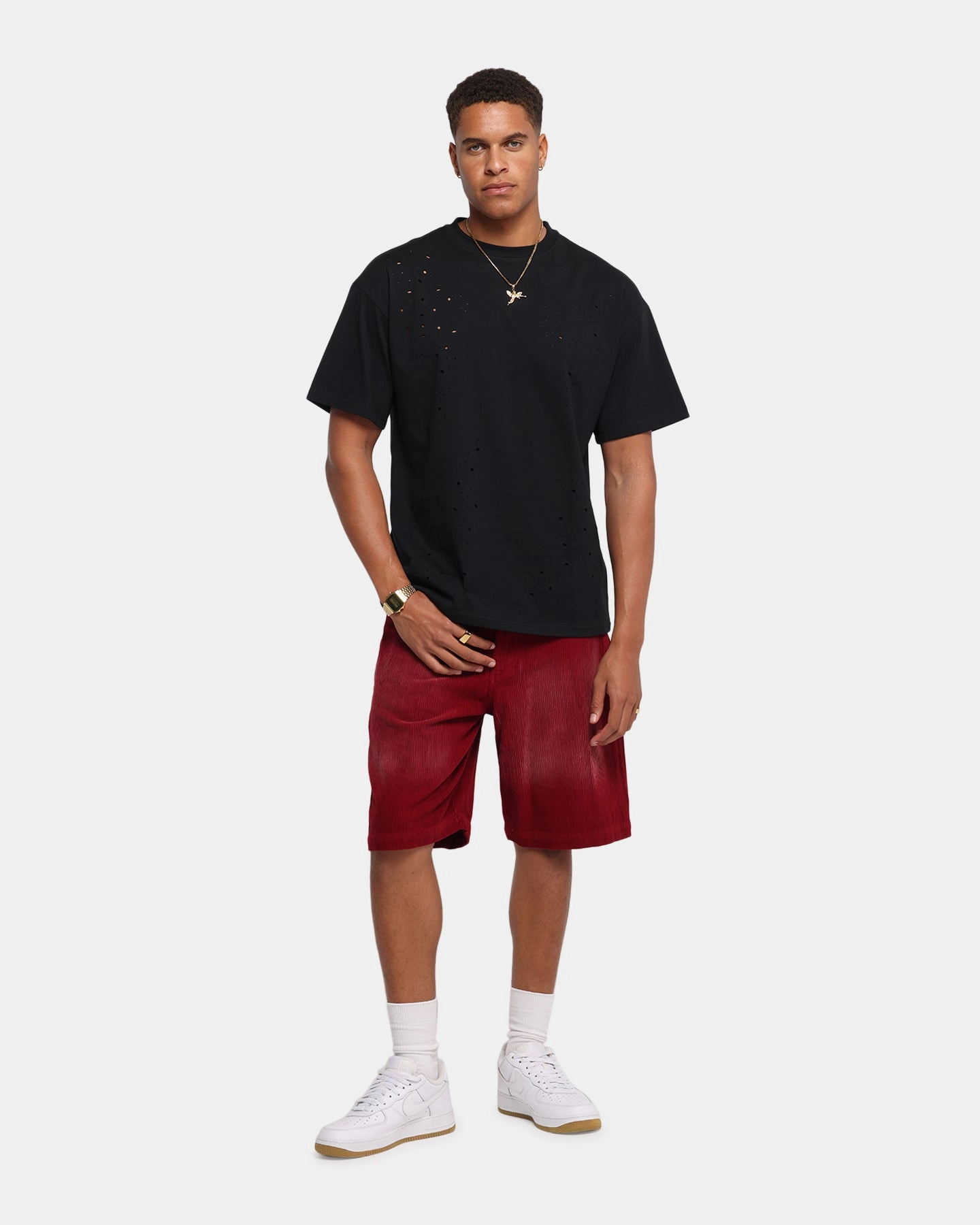 XXIII Corduroy Wash Jorts Burgundy Lightweight Material