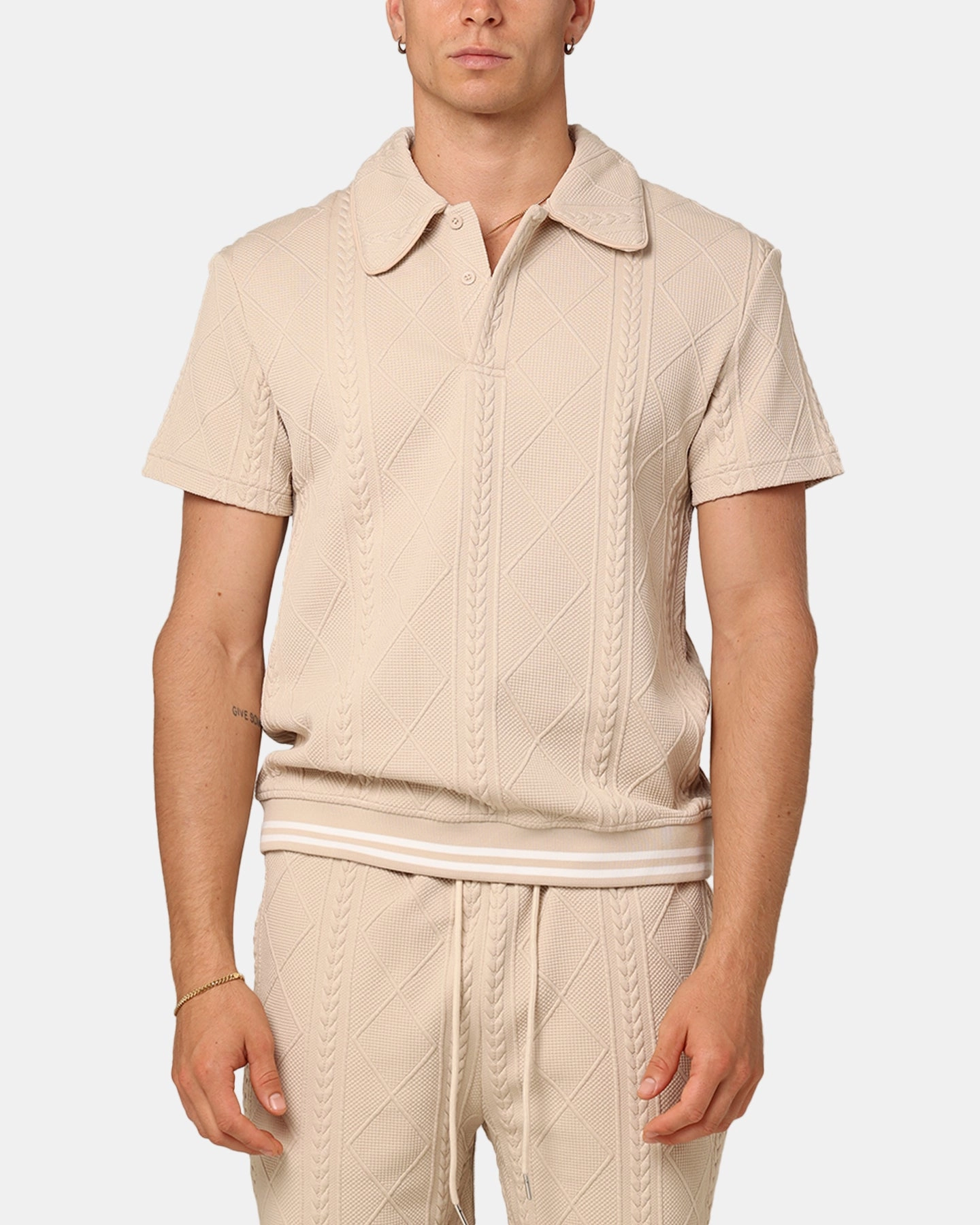 Breathable Knitwear Slim Tailored XXIII Danny Knit Polo Shirt Beige