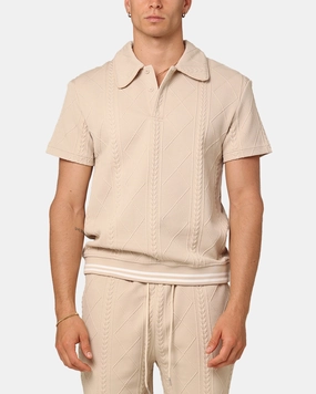 Breathable Knitwear Slim Tailored XXIII Danny Knit Polo Shirt Beige
