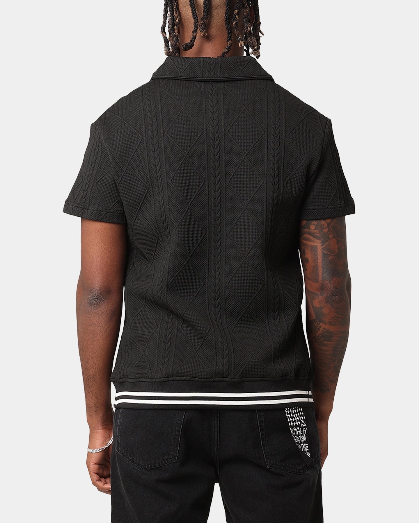 XXIII Danny Knit Polo Shirt Black Dimensional Stability Weave