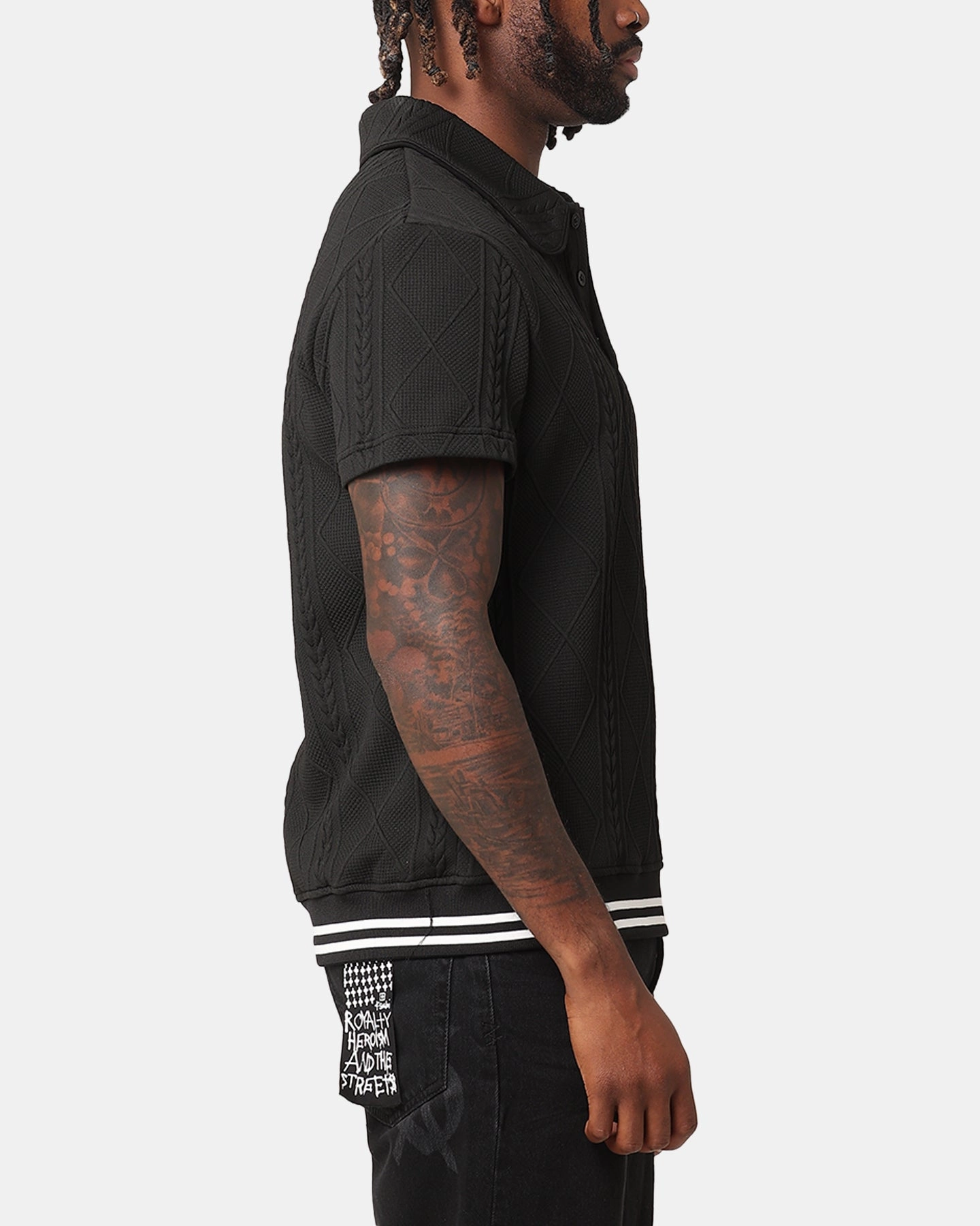 XXIII Danny Knit Polo Shirt Black Breathable Mesh Panels Urban Casual