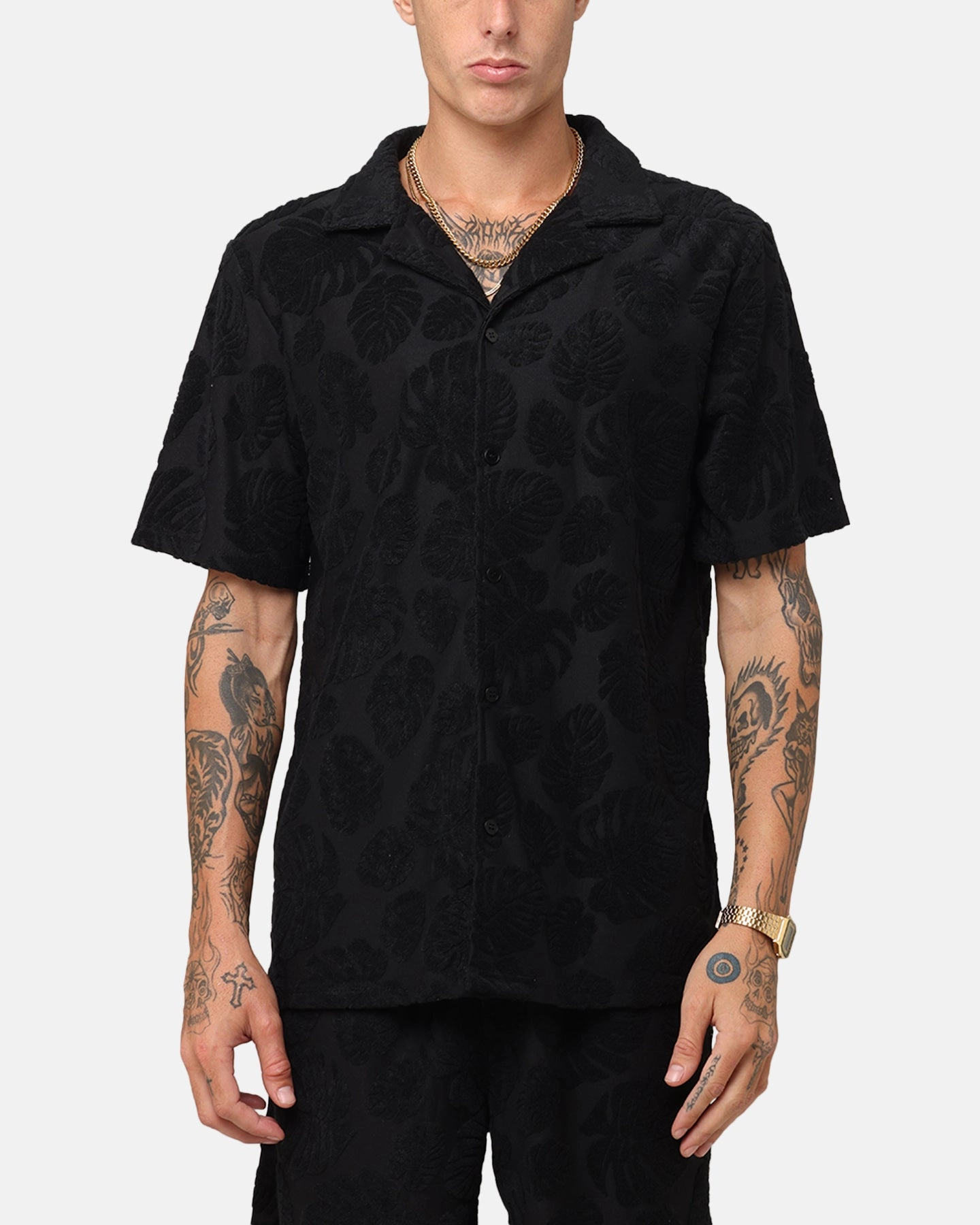 XXIII Dark Amazon Button Up Shirt Black Flex Fit Collar Hidden Button Placket
