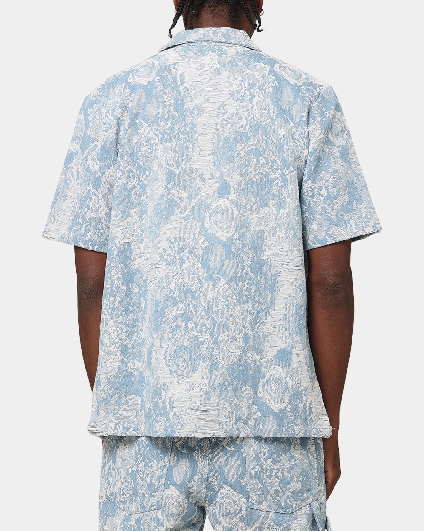 XXIII Denim Jacquard Button Up Shirt Pacific Blue Stretch Material