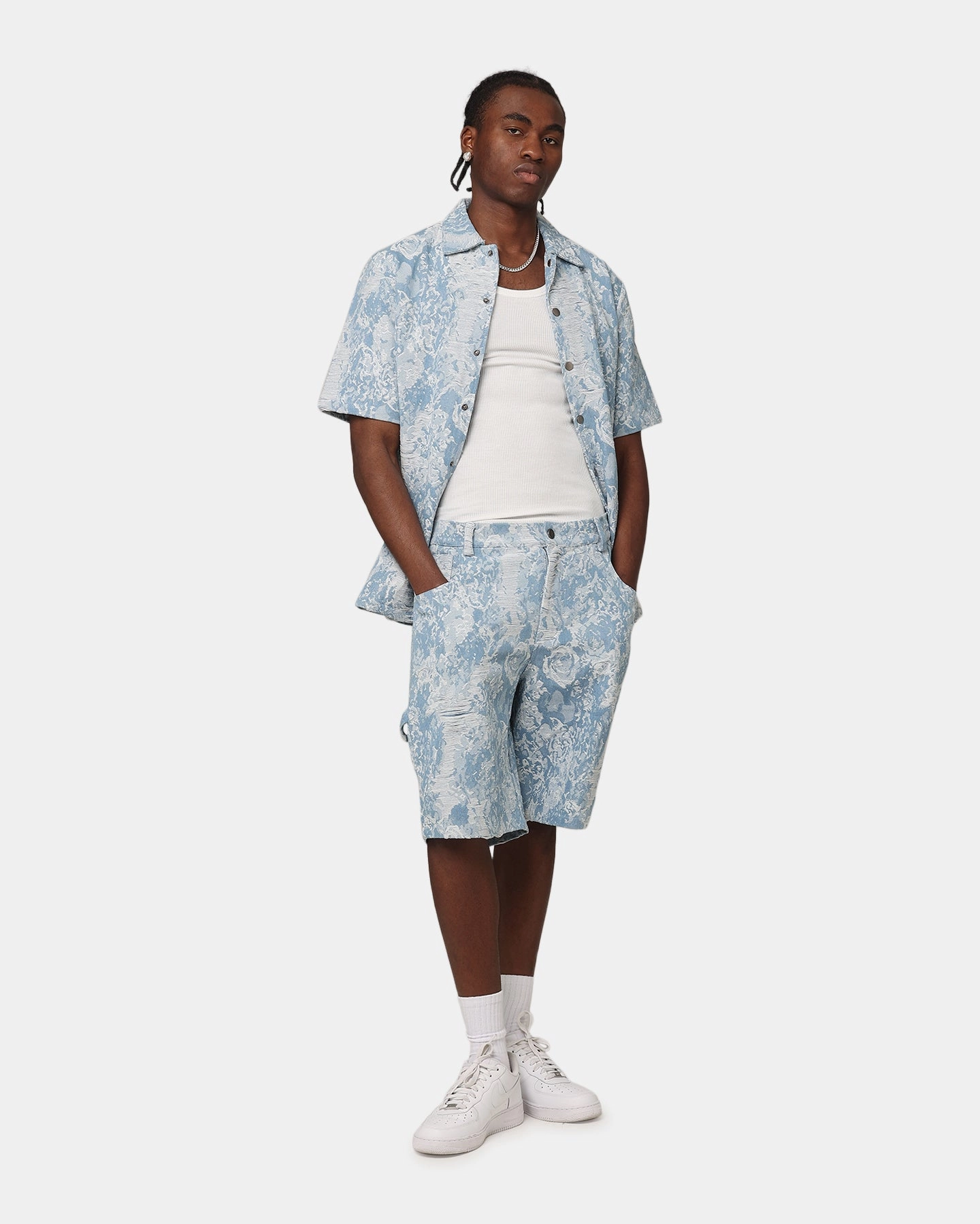 XXIII Denim Jacquard Button Up Shirt Pacific Blue Eco Dye Technique