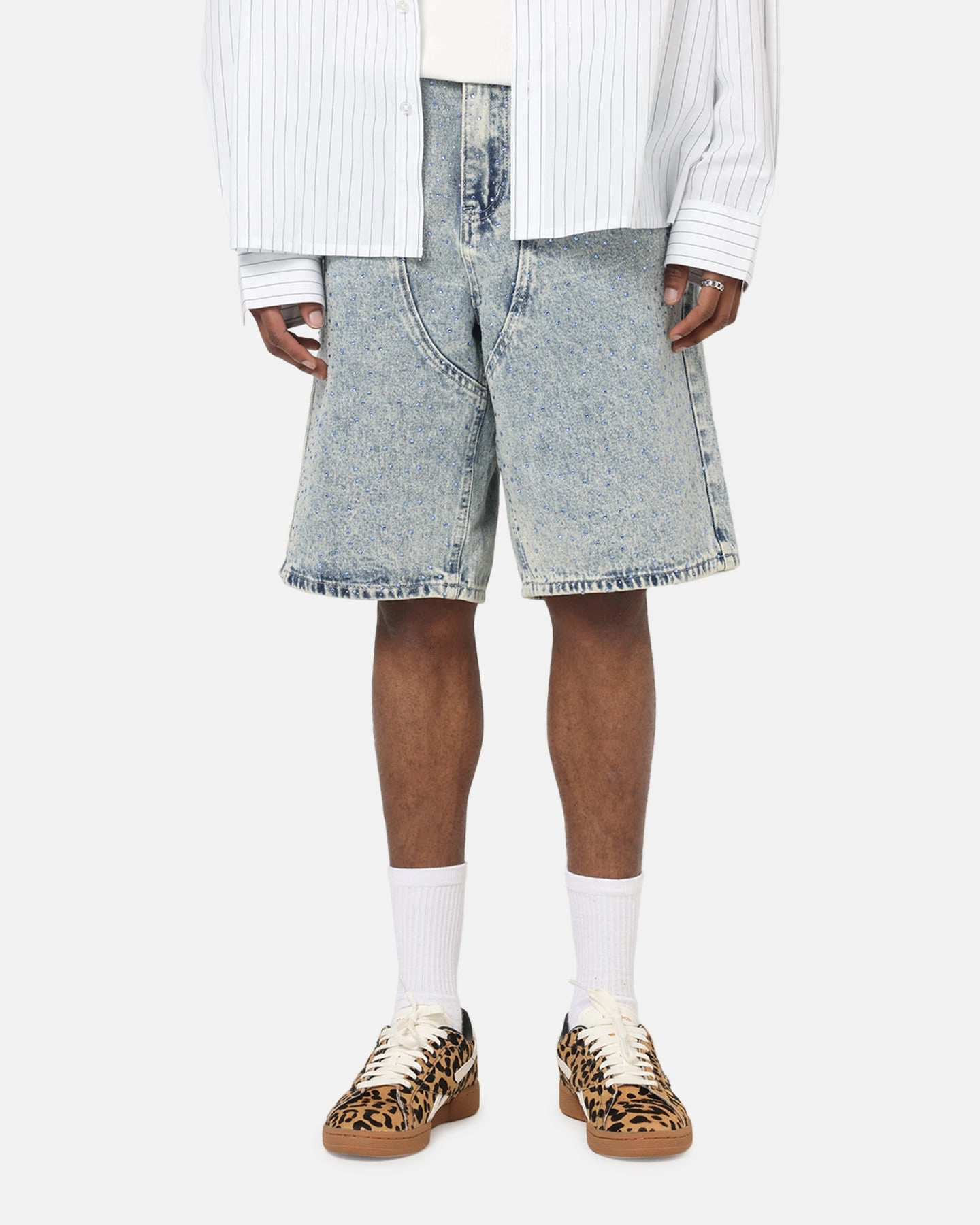 Double Layered Panels XXIII Diamond Buckle Back Jorts Blue Stonewash