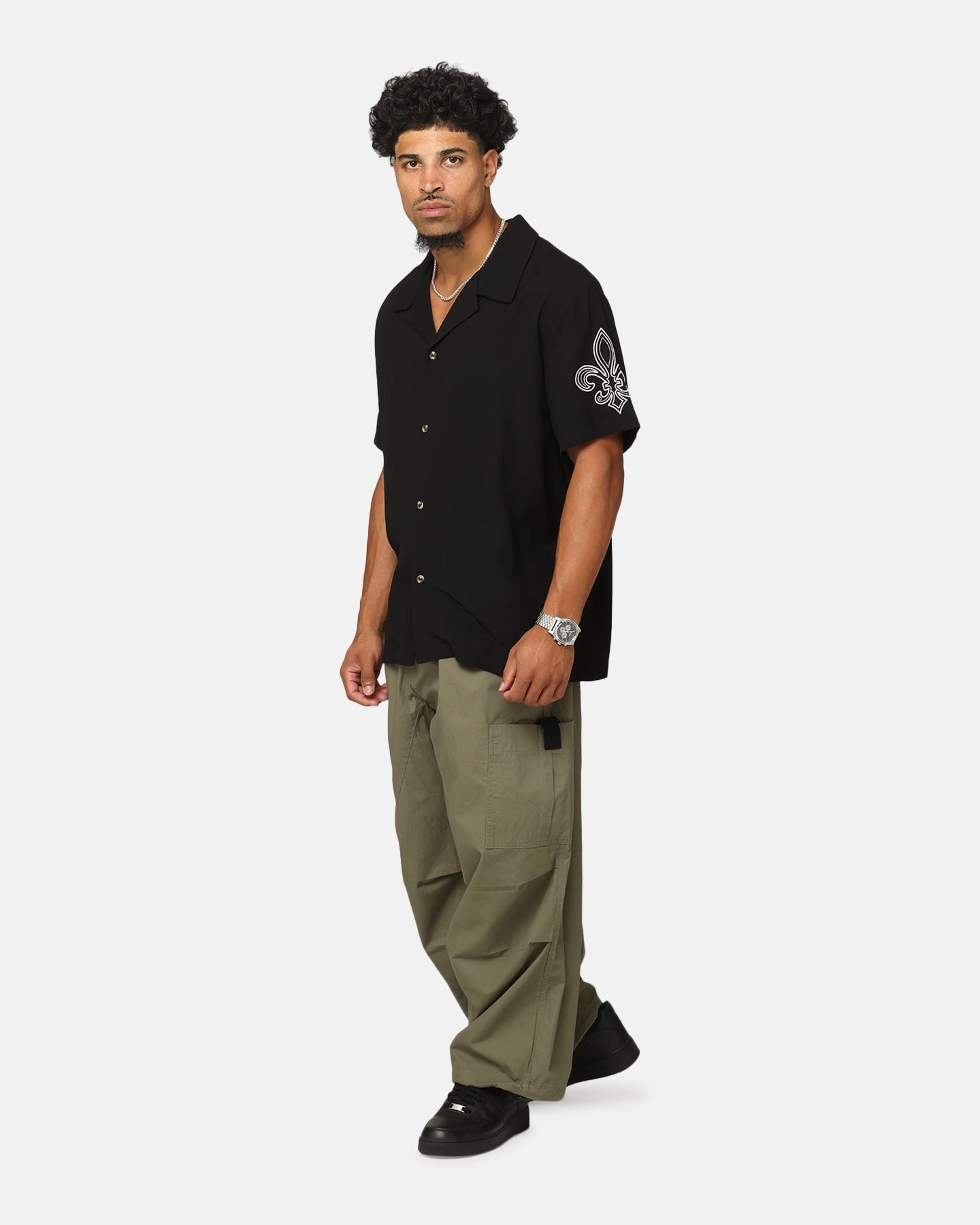 XXIII Fleur Linen Button Up Shirt Black Tailored Cut