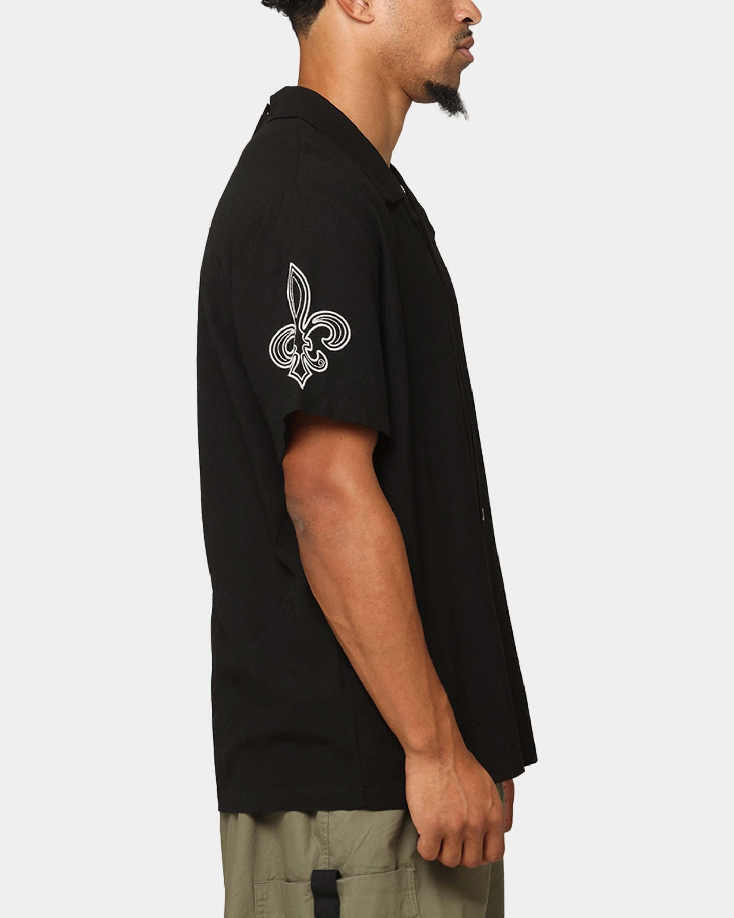 XXIII Fleur Linen Button Up Shirt Black High Neck