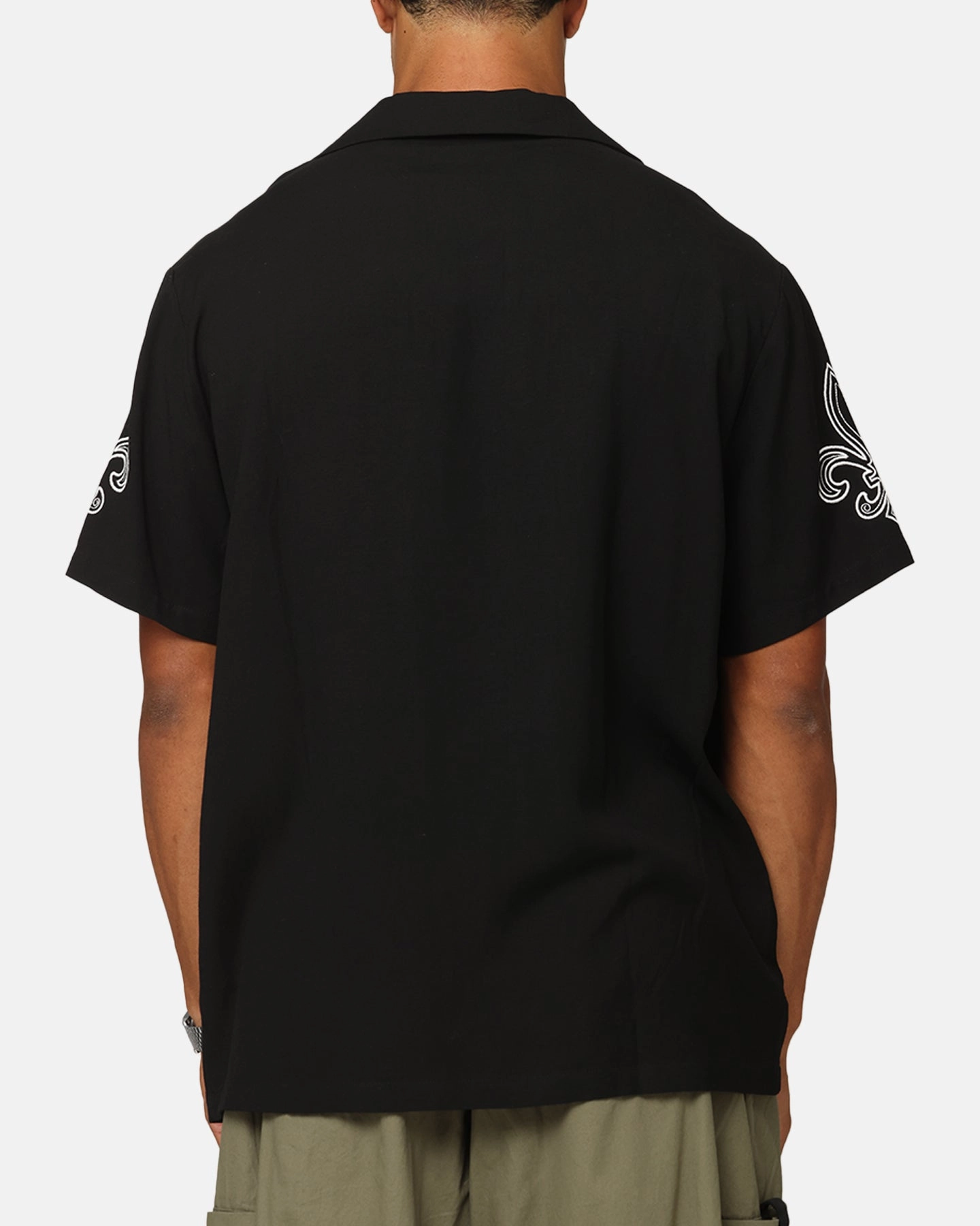 Sleeveless Cut Camouflage Style XXIII Fleur Linen Button Up Shirt Black