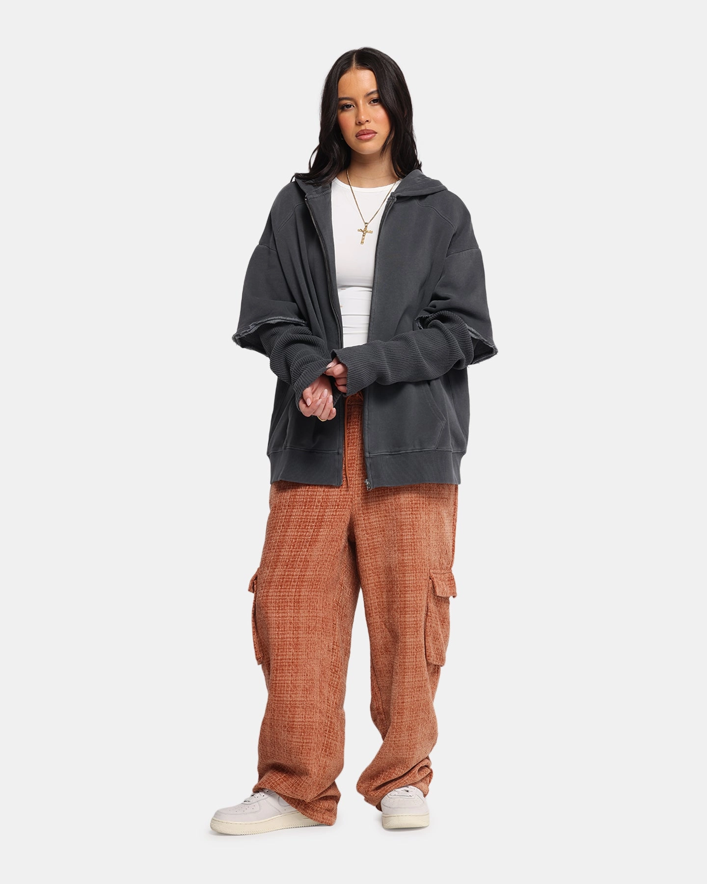 XXIII Hybrid Layered Hoodie Washed Black earthy tone Relaxed Comfort