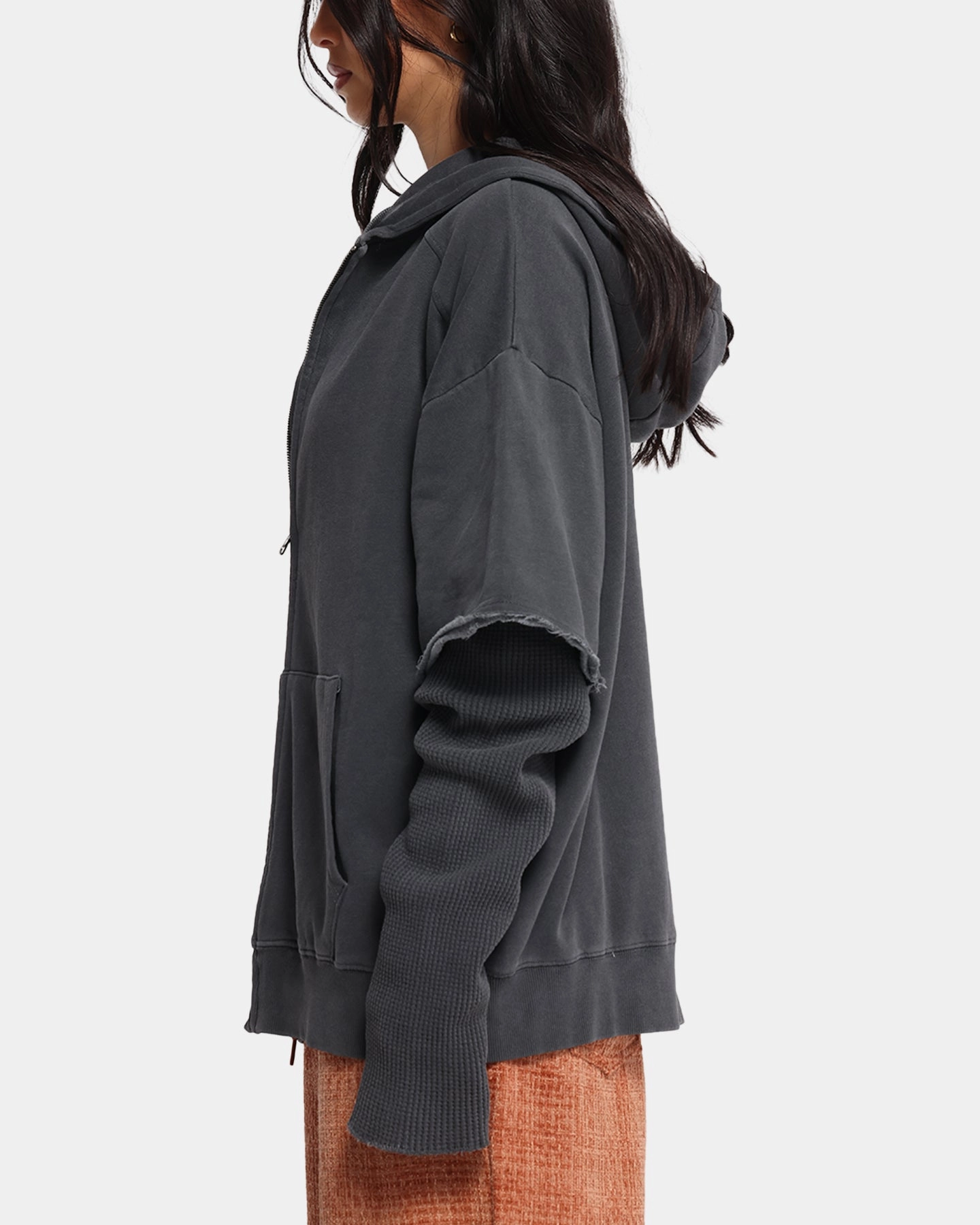 Adjustable Drawstrings XXIII Hybrid Layered Hoodie Washed Black