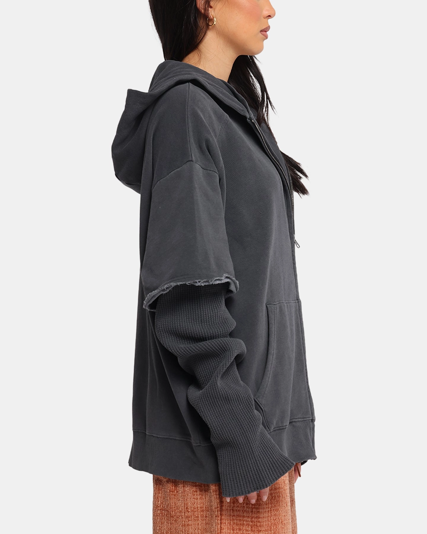 XXIII Hybrid Layered Hoodie Washed Black Butterfly like Reinforced Shoulder Panels