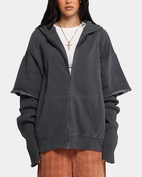 Gender Neutral Breathable Mesh Panels XXIII Hybrid Layered Hoodie Washed Black