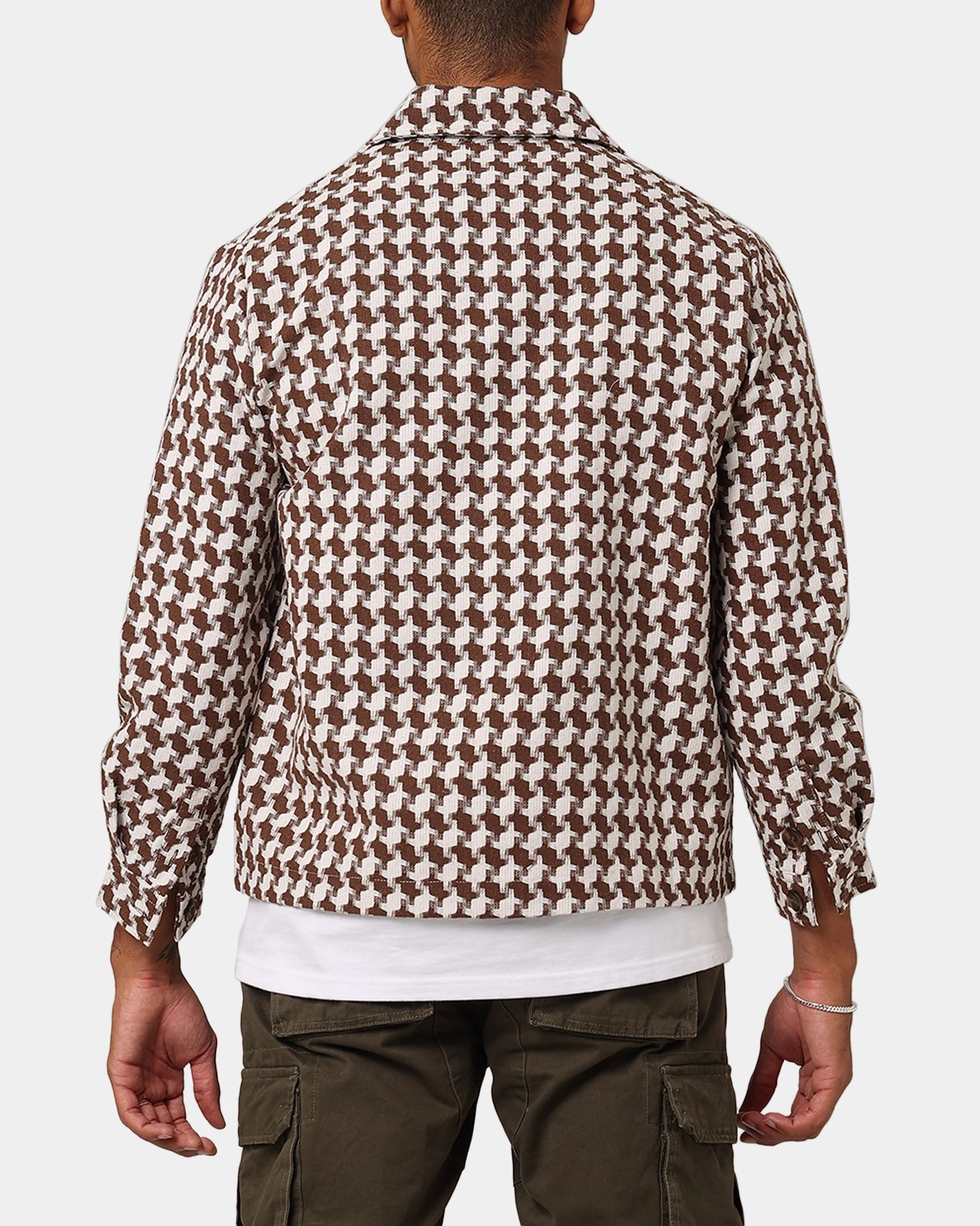 XXIII Jacquard Weave Shacket Brown/White Donate hypoallergenic material
