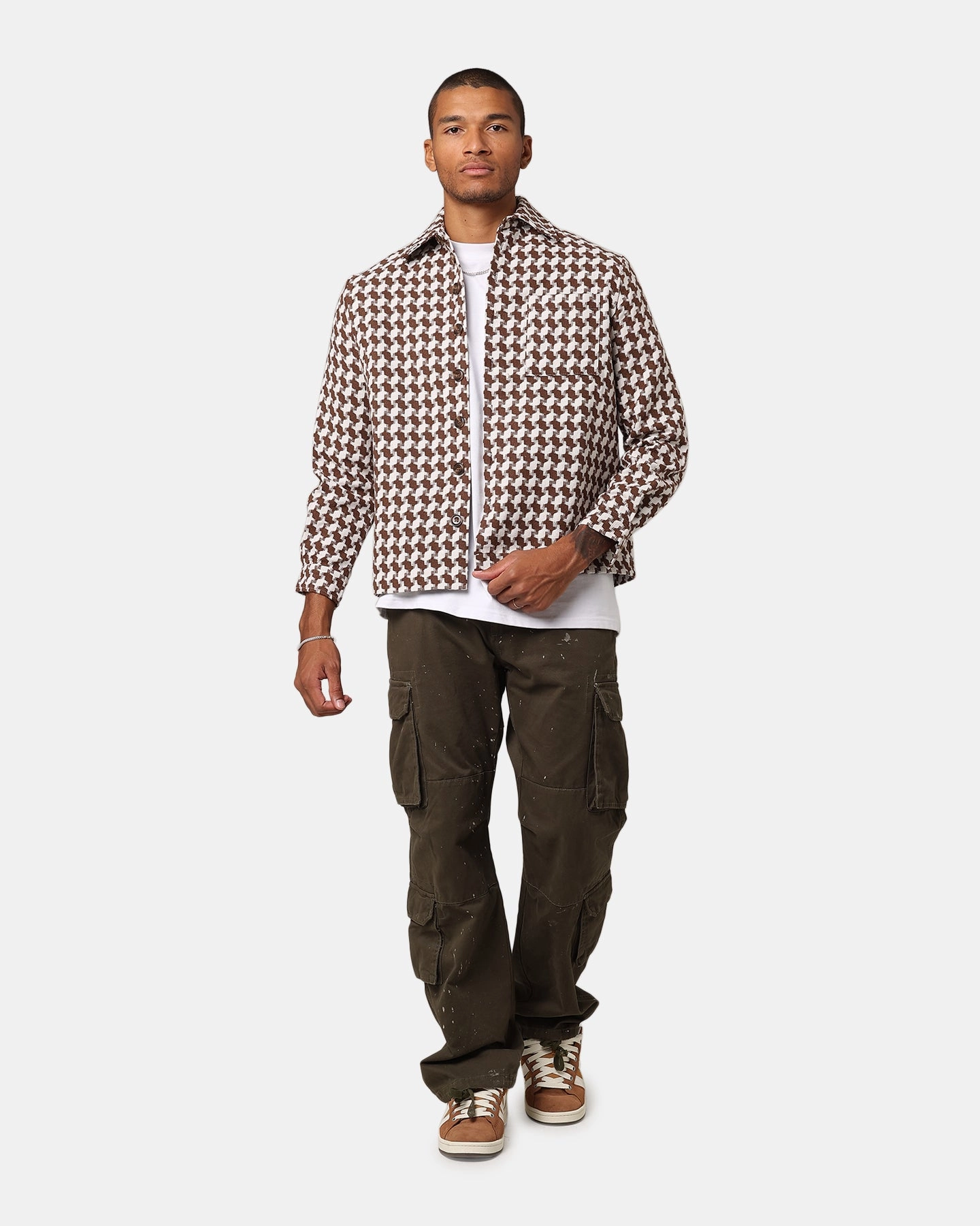 hiker XXIII Jacquard Weave Shacket Brown/White