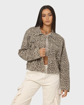 XXIII Labonita Denim Jacket Leopard Foldable Collar