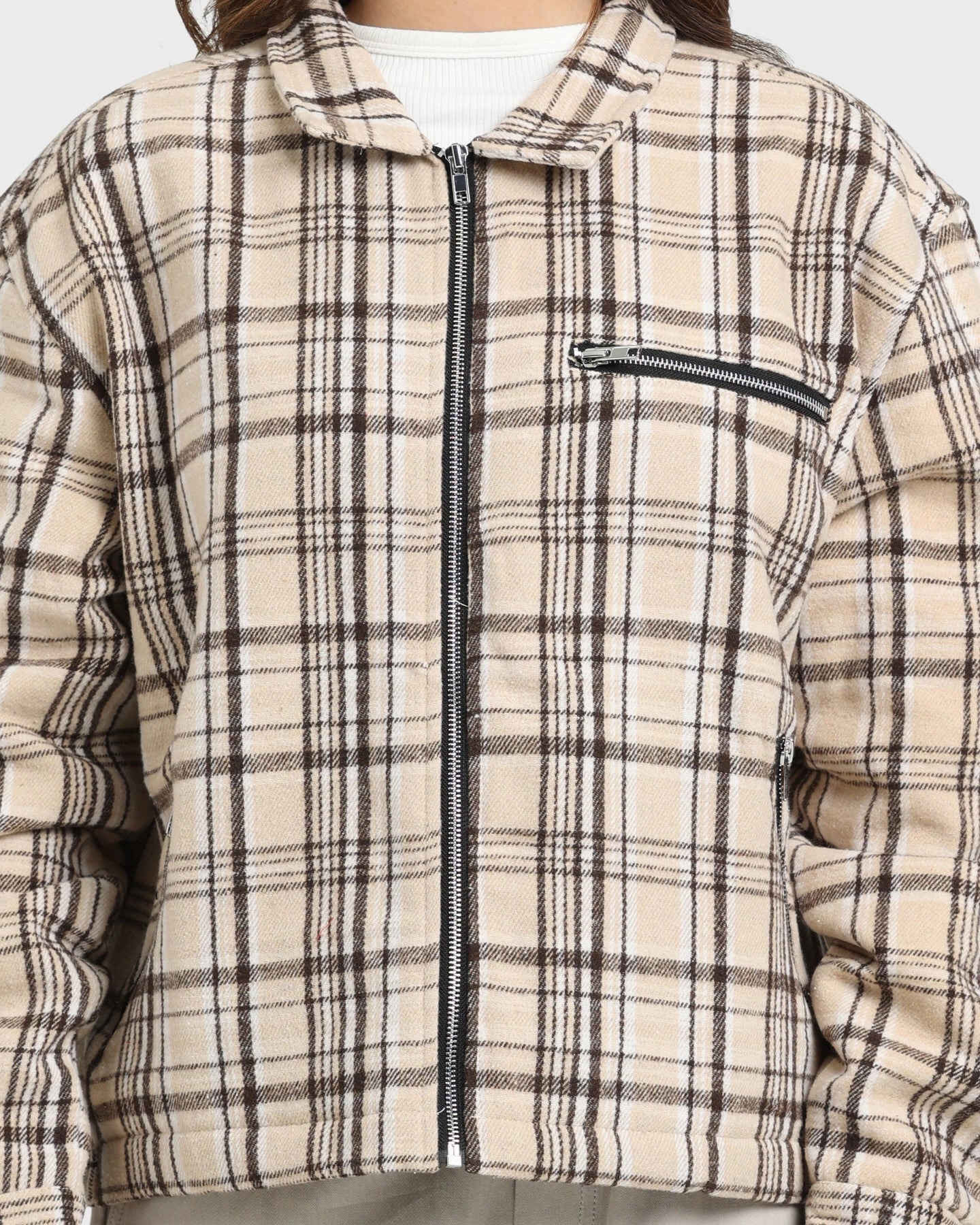 Save XXIII Oaxaca Cropped Tartan Jacket Brown