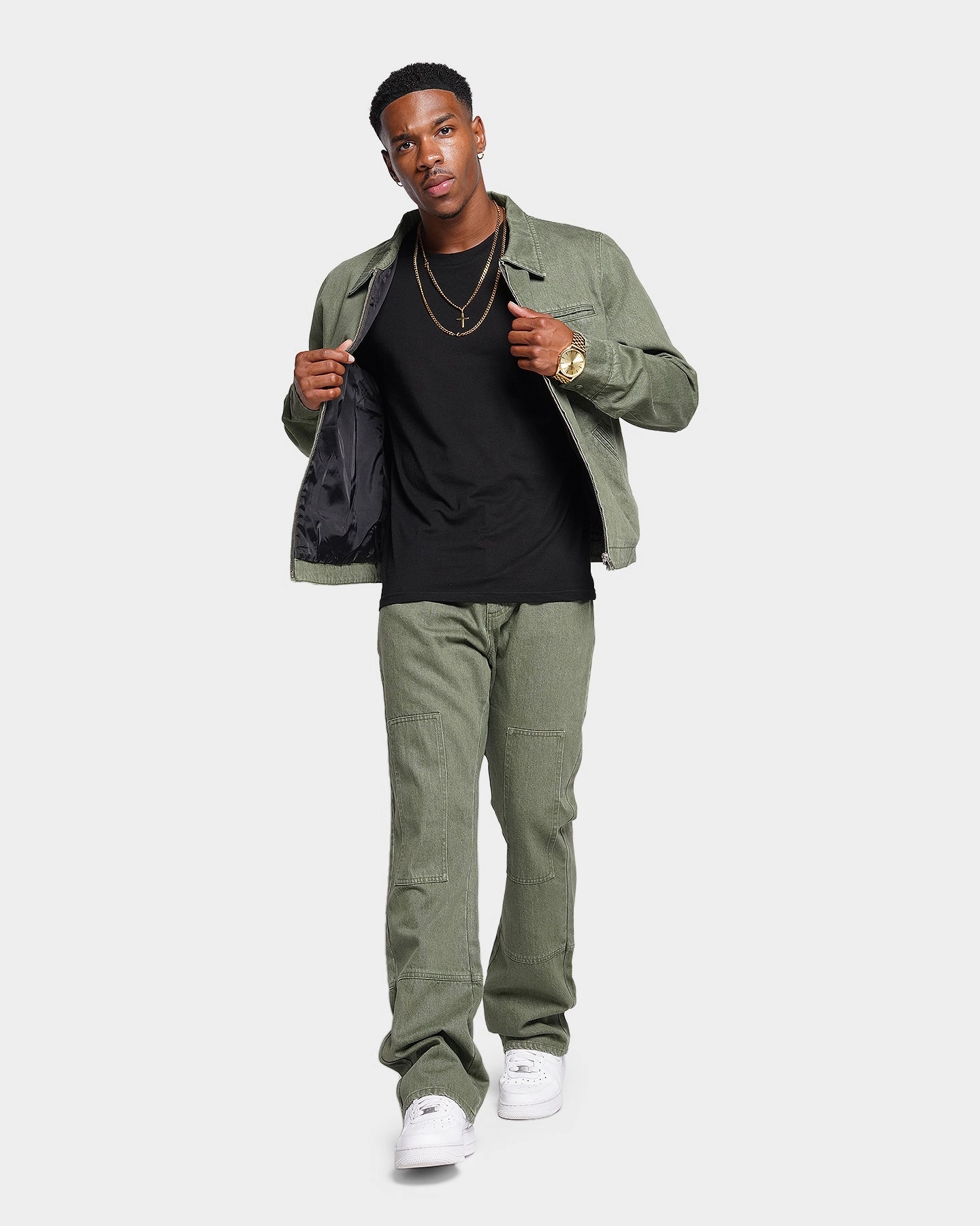 XXIII Oliver Washed Denim Jacket Olive Storm Protection Adjustable Hem System