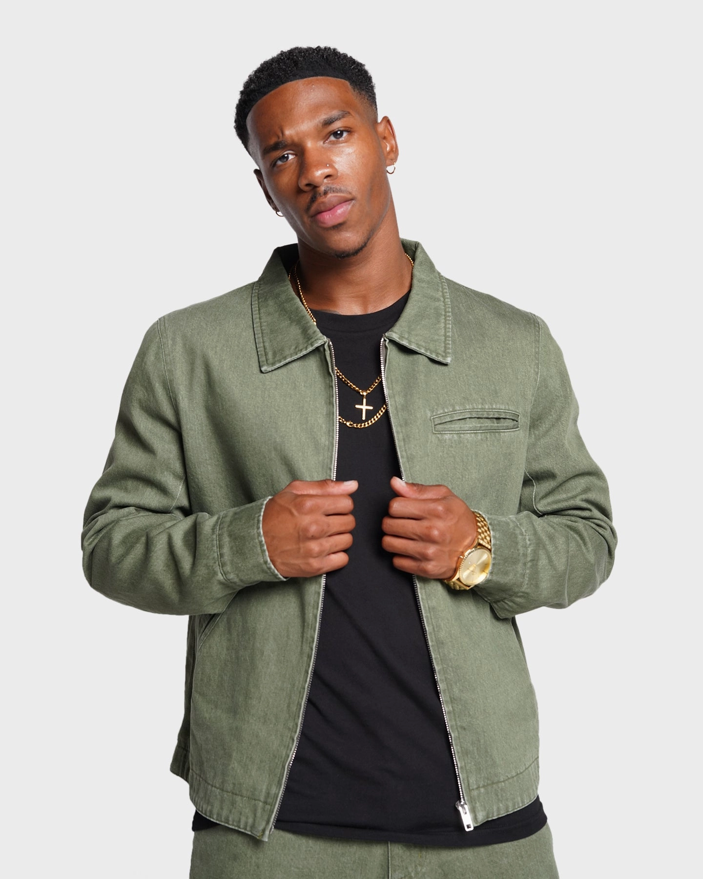 XXIII Oliver Washed Denim Jacket Olive Quality
