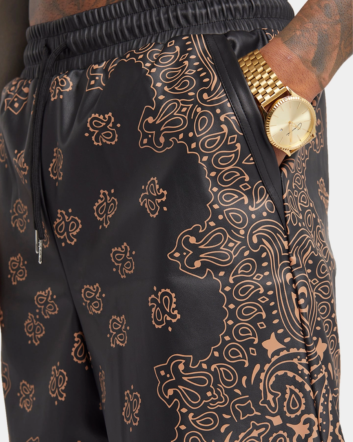 sports accessory XXIII Paisley Printed Pleather Shorts Paisley Black