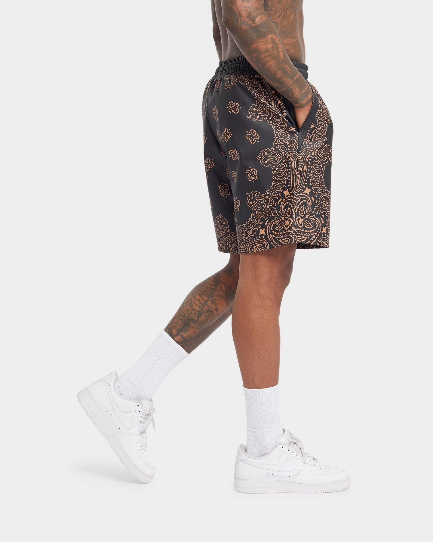 XXIII Paisley Printed Pleather Shorts Paisley Black Snag Free Fabric