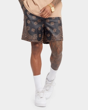 Abrasion Proof Fabric XXIII Paisley Printed Pleather Shorts Paisley Black