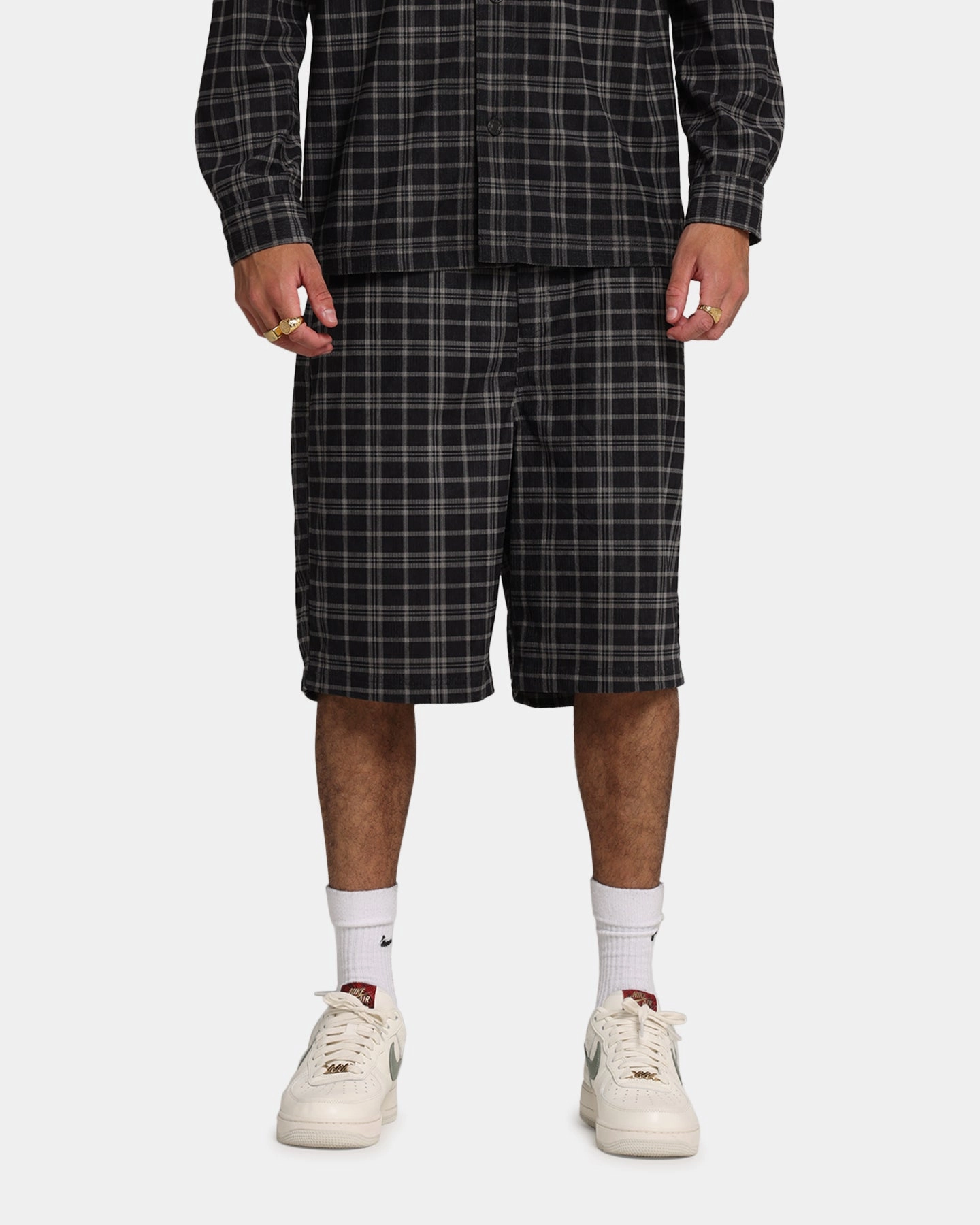XXIII Plaid Corduroy Jorts Black/Grey polo shirt Animal Print