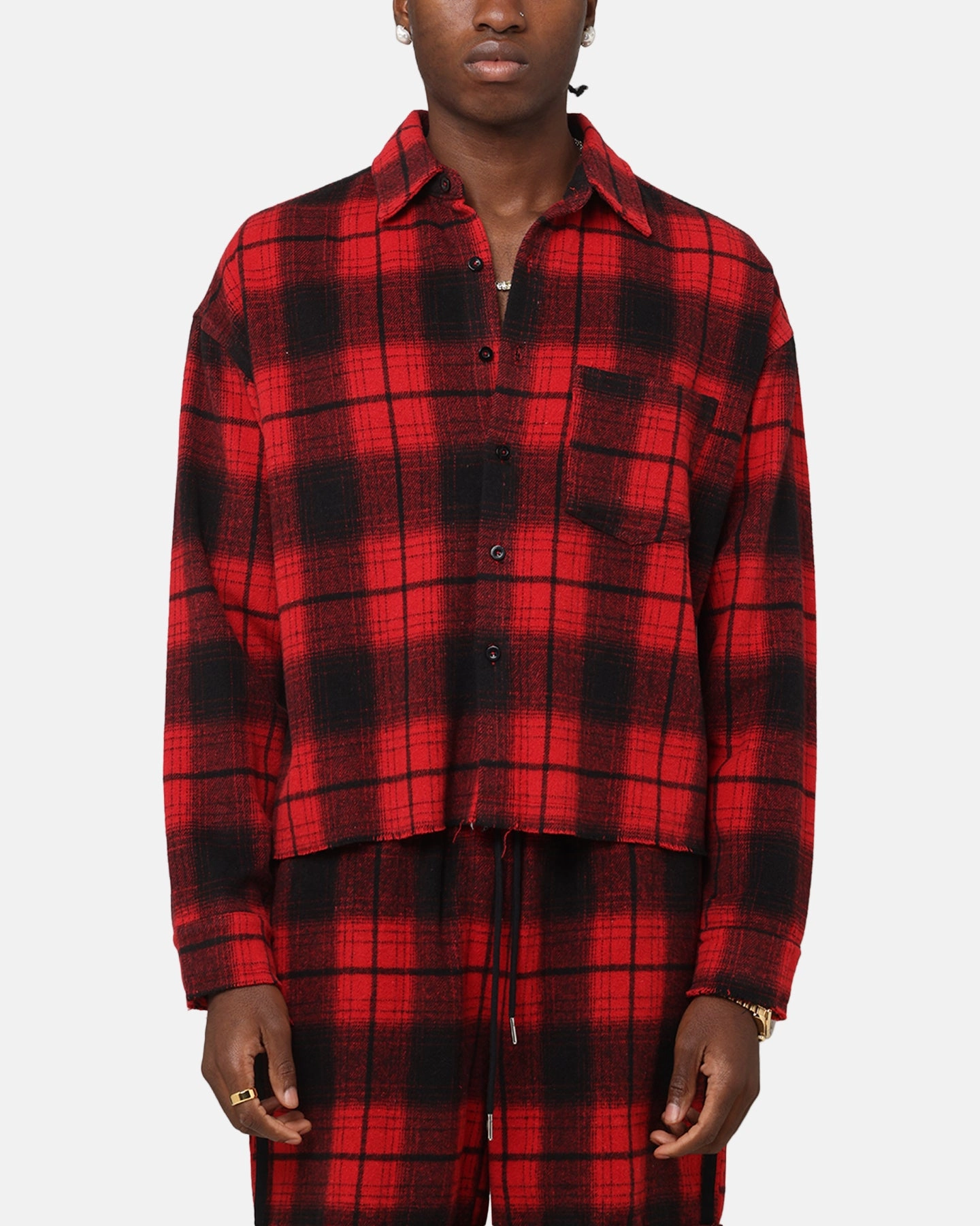 Layered Look Eco-friendly XXIII Plaid Long Sleeve Overshirt Red