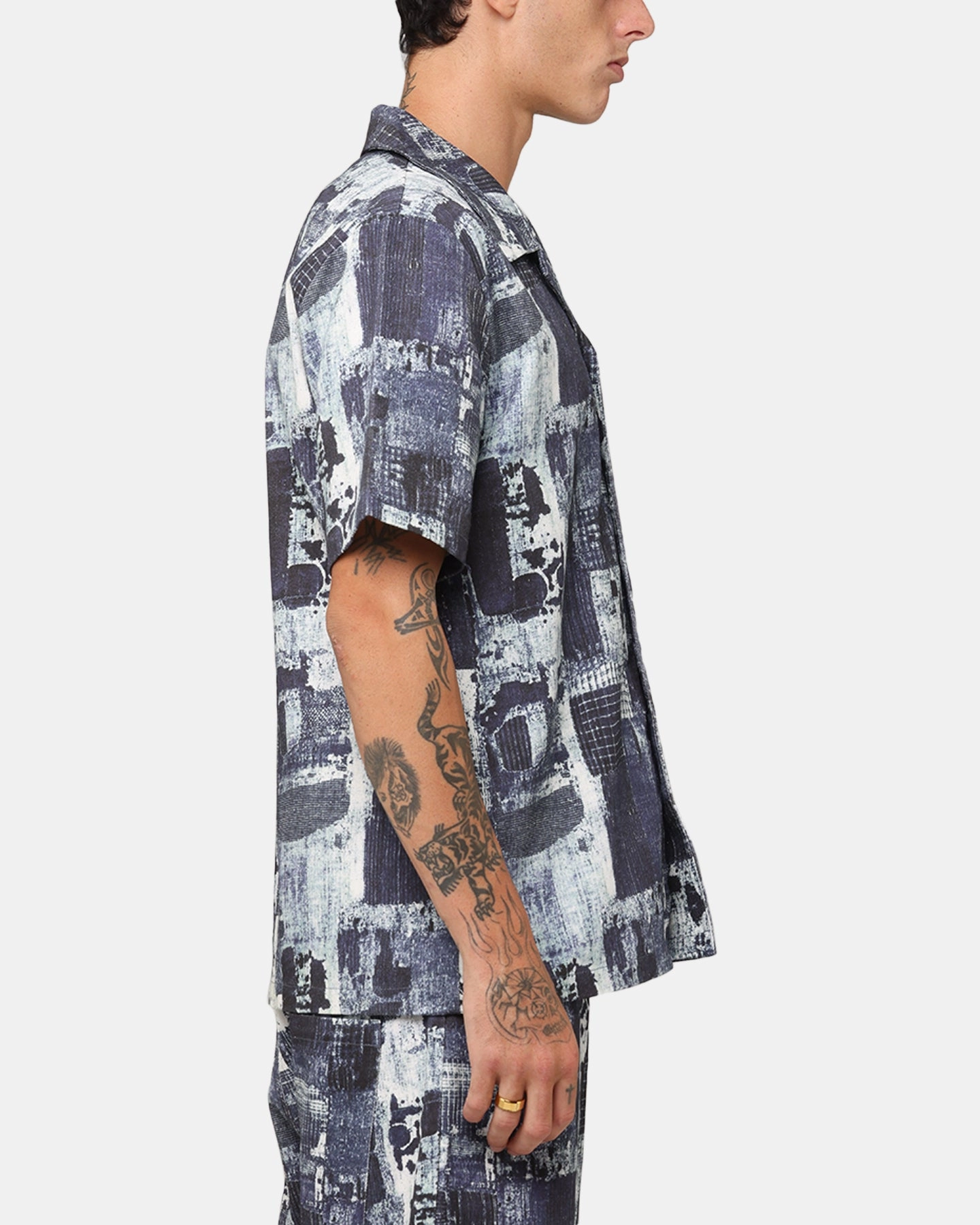 Tagless label XXIII Printed Denim Patch Button Up Shirt Blue