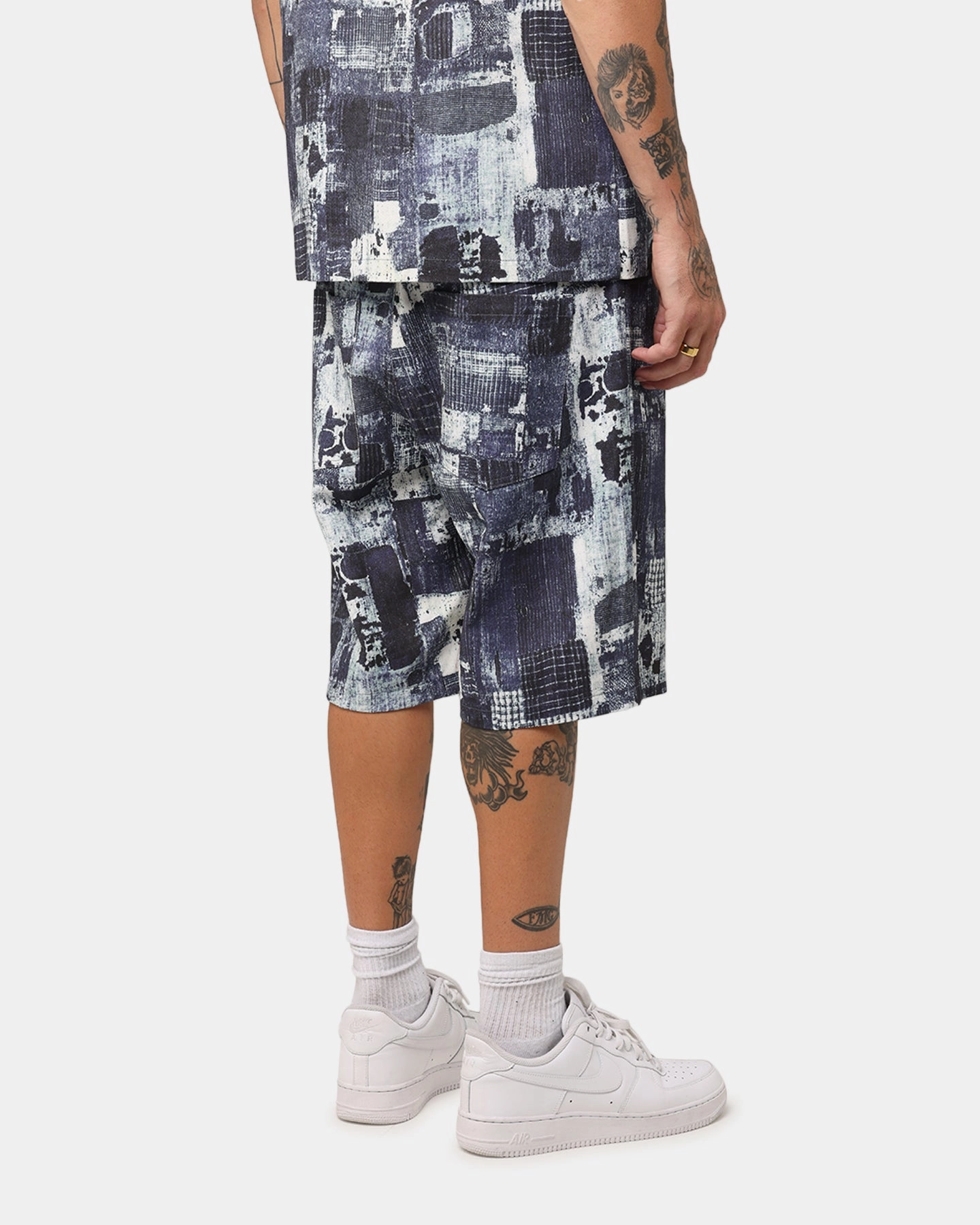 XXIII Printed Denim Patch Jorts Blue Multi Pocket System