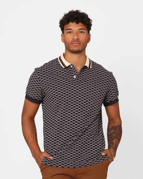 XXIII Printed Polo Shirt Navy Breathable knit Casual Friday