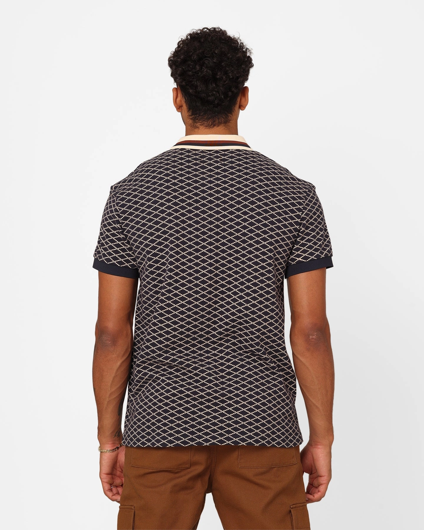 XXIII Printed Polo Shirt Navy High-Quality Stitching Monochrome Style