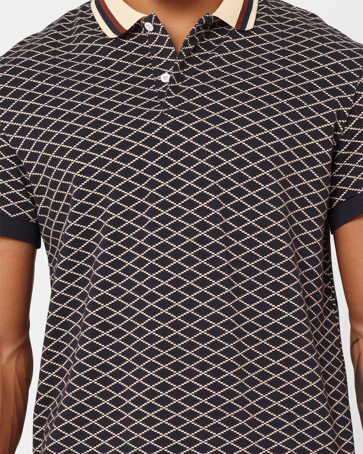 XXIII Printed Polo Shirt Navy Tailored Fit Durable Double Stitching