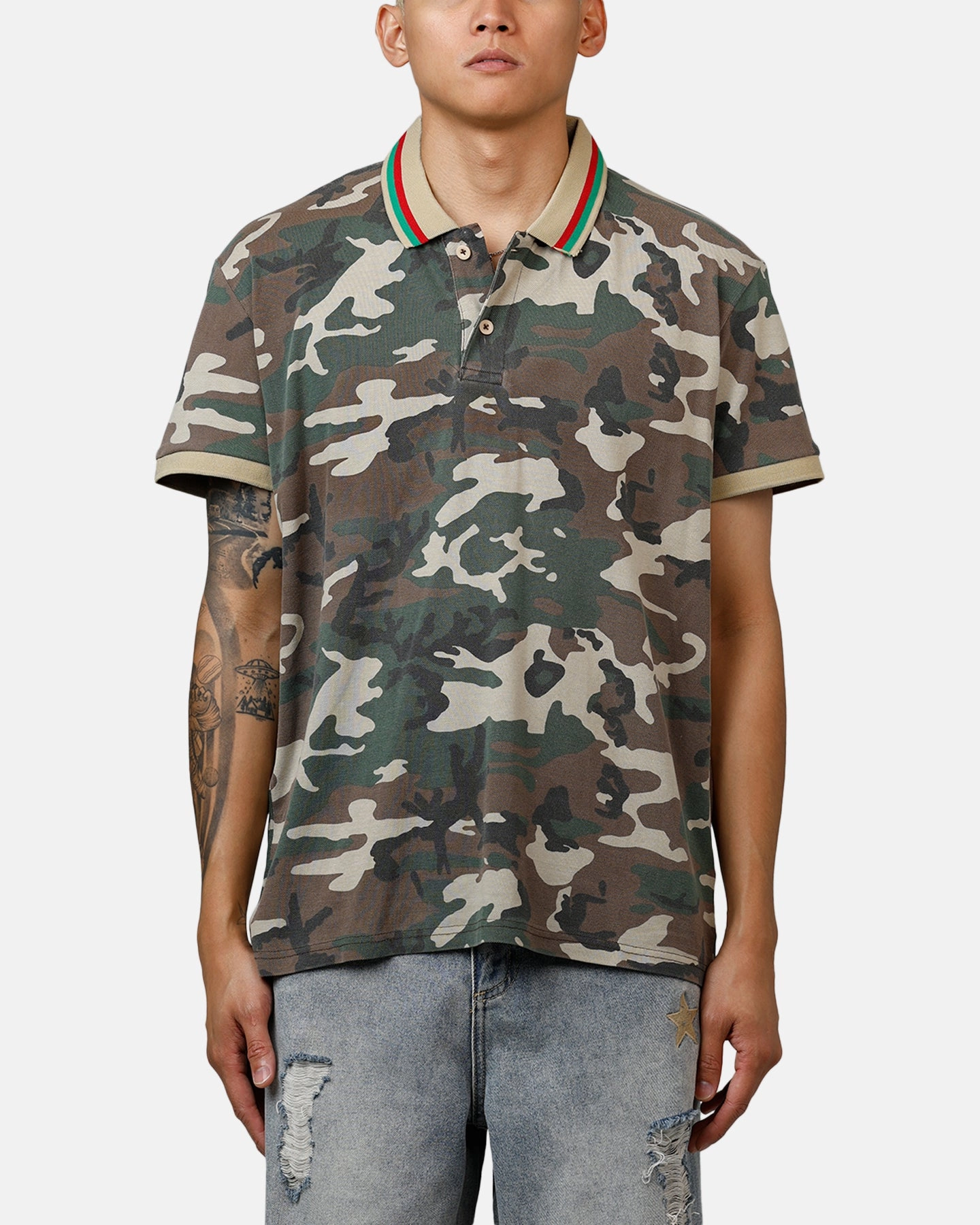 Short Sleeve Relaxed Neckline XXIII Printed Polo Shirt Washed Camo
