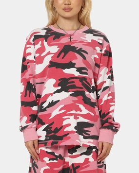 XXIII Printed Thermal Long Sleeve T-Shirt Pink Camo Layered Hem Design