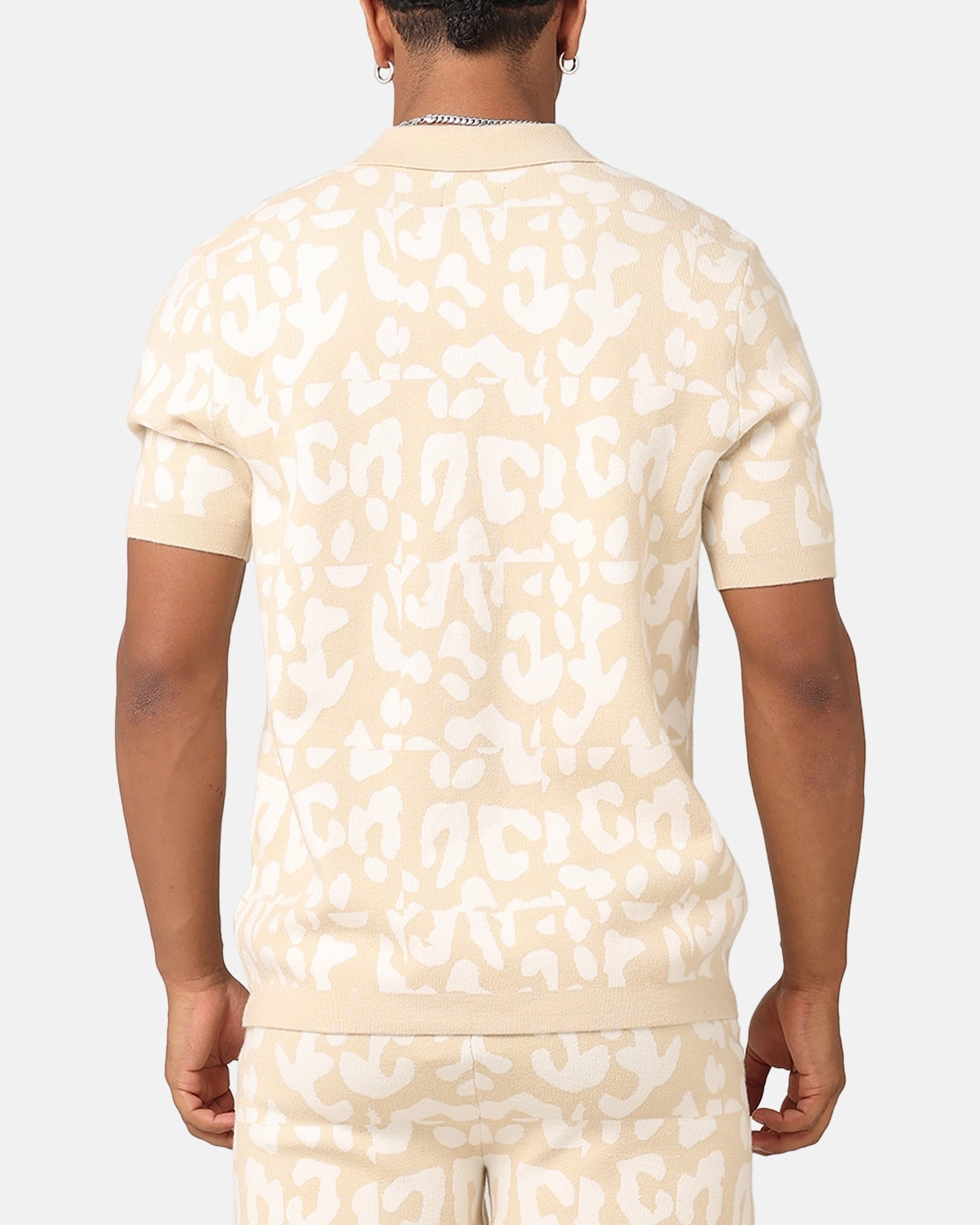 Sleeveless Cut XXIII Puzzle Knit Button Up Shirt Beige/Off White